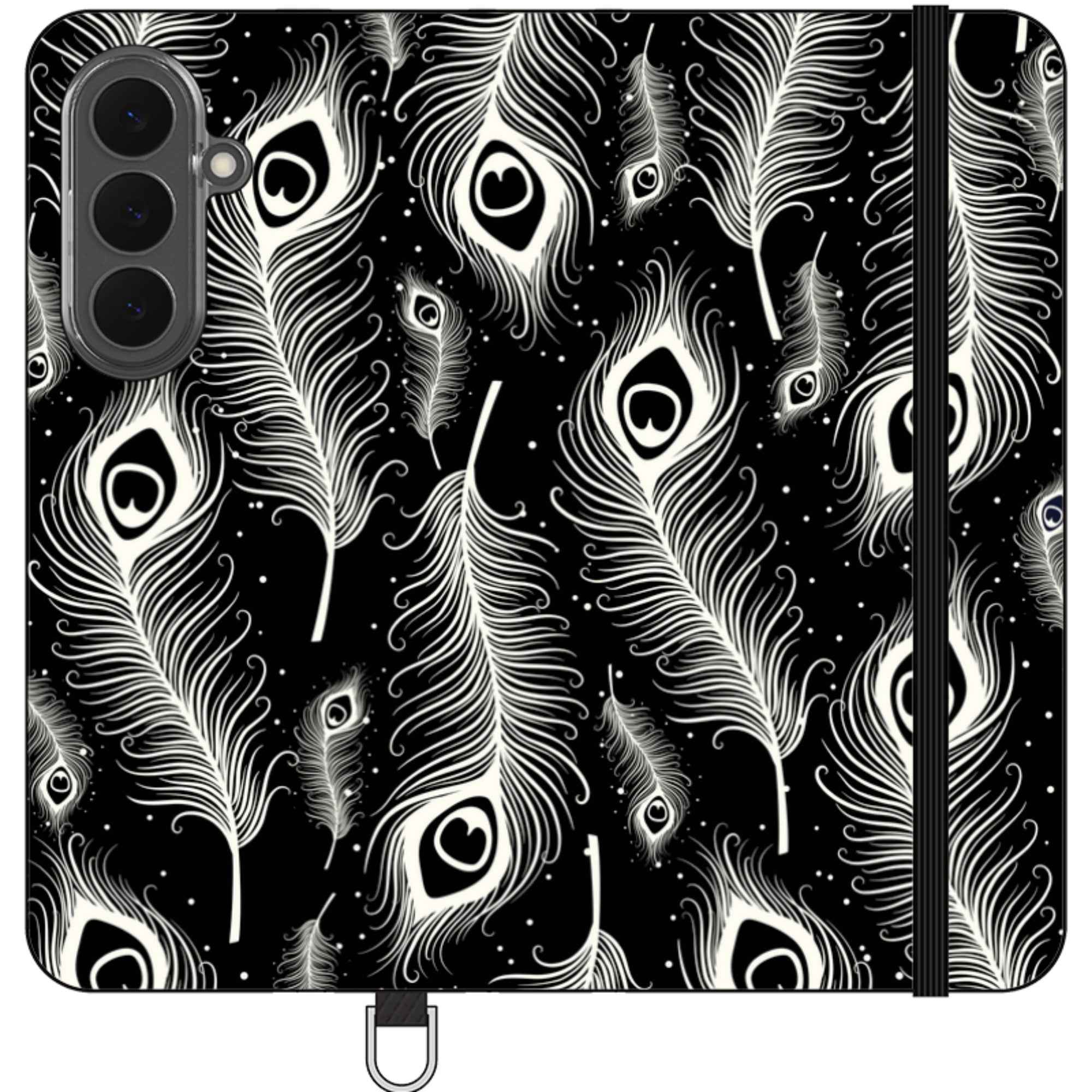 Feathers in Bloom Black — Apple Folio Wallet Case — Finnaij