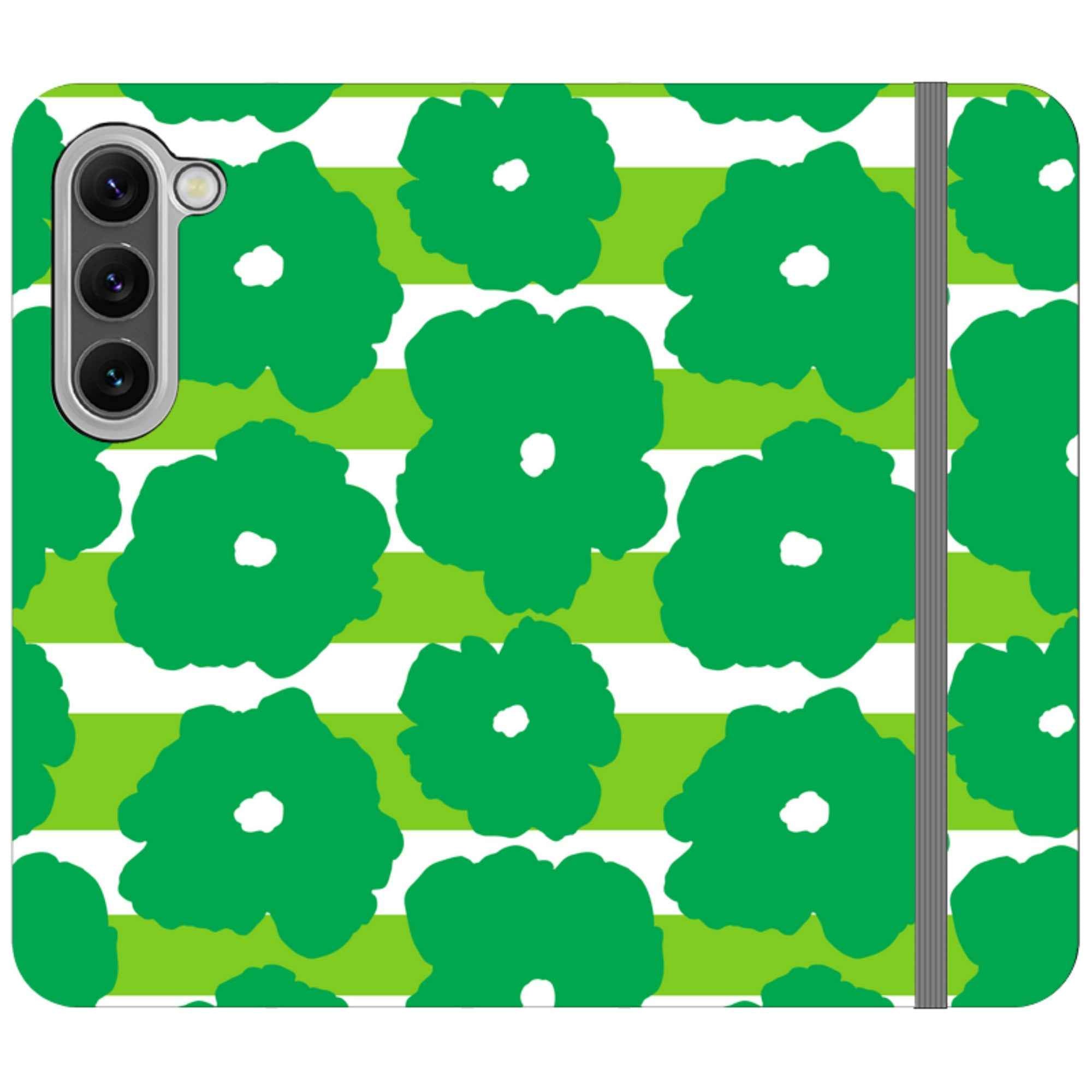 Bold Floral Green — Apple Vegan Leather Folio Wallet Case — Finnaij