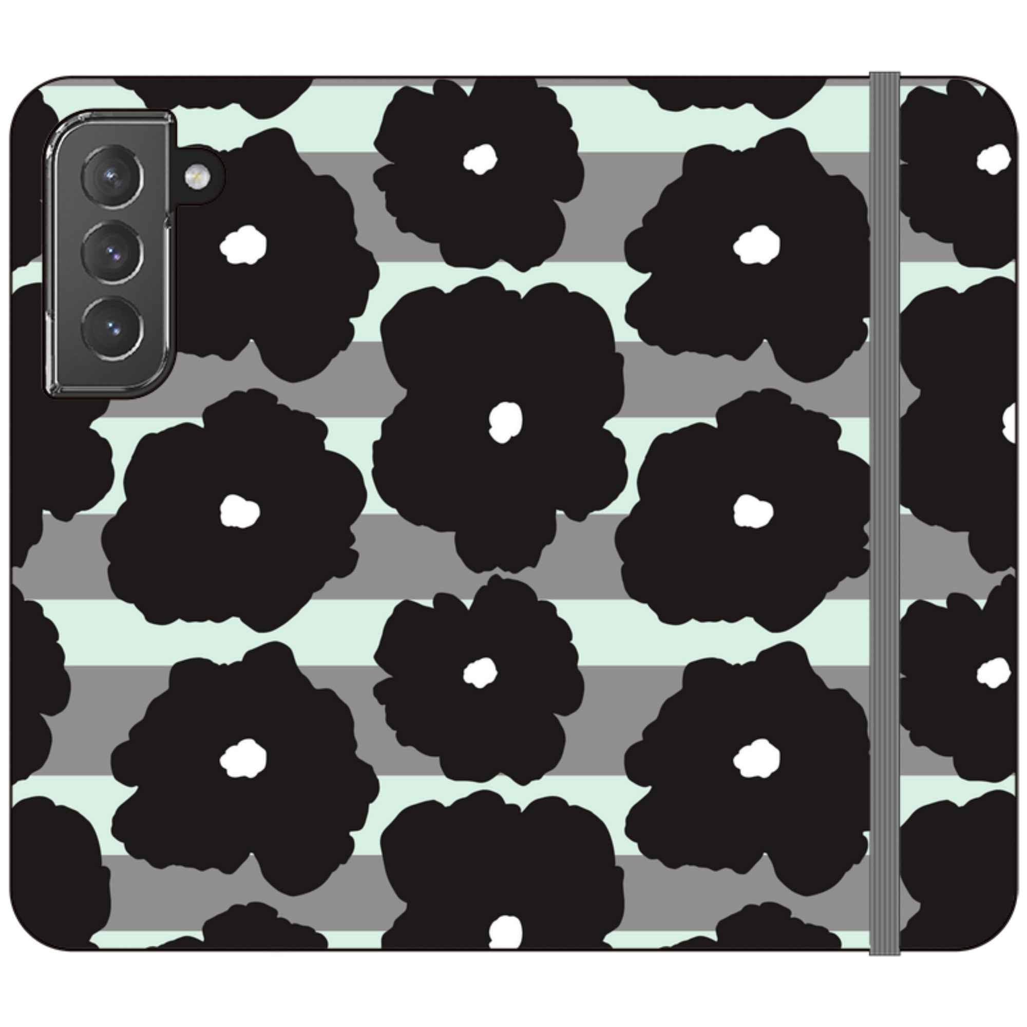 Bold Floral Black — Apple Folio Wallet Case — Finnaij