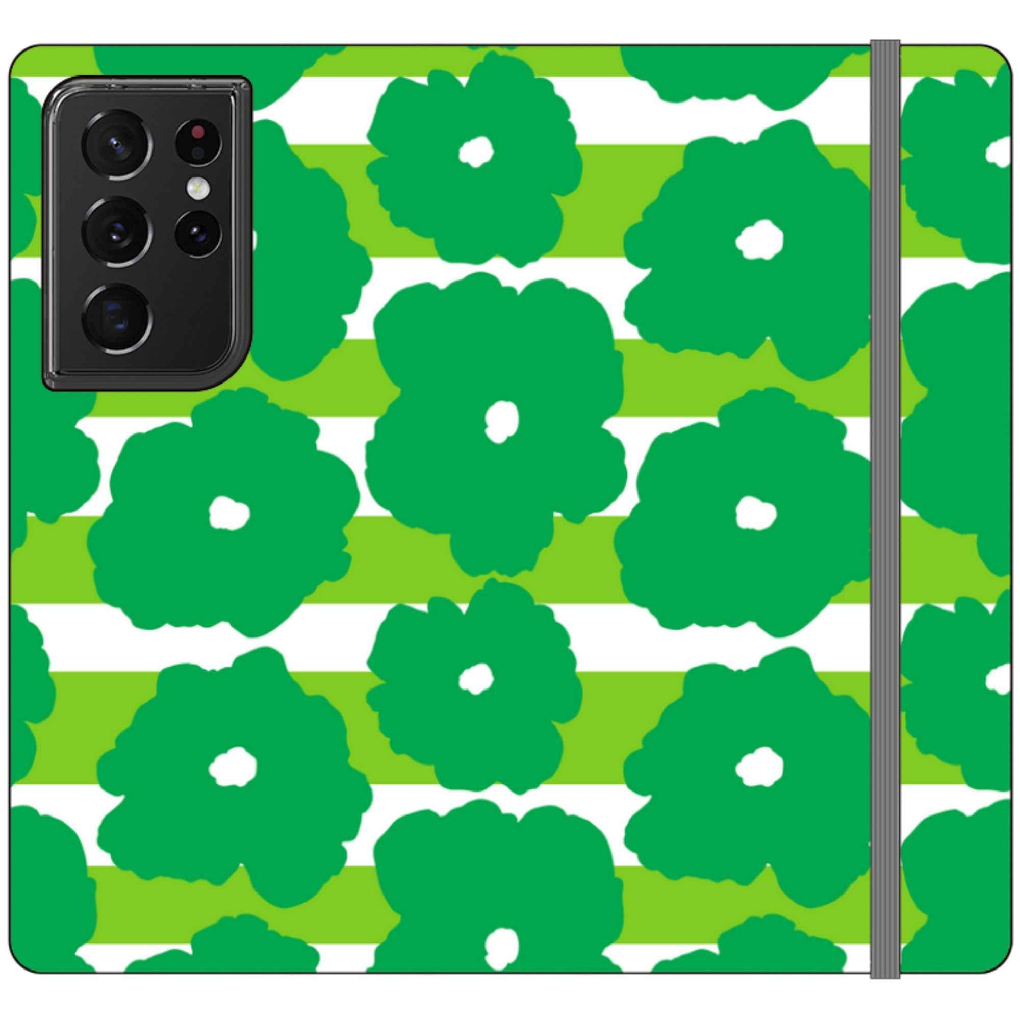 Bold Floral Green — Apple Vegan Leather Folio Wallet Case — Finnaij