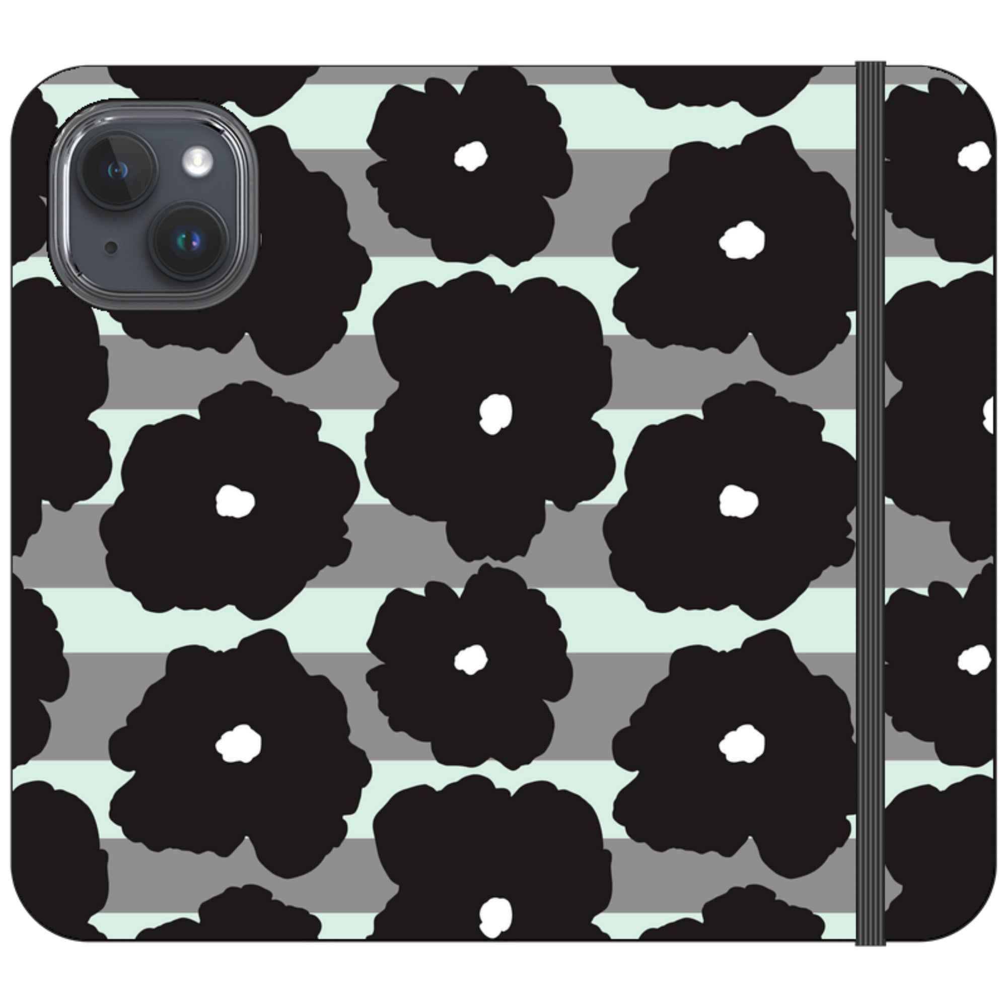 Bold Floral Black — iPhone 15 Wallet Case — Finnaij