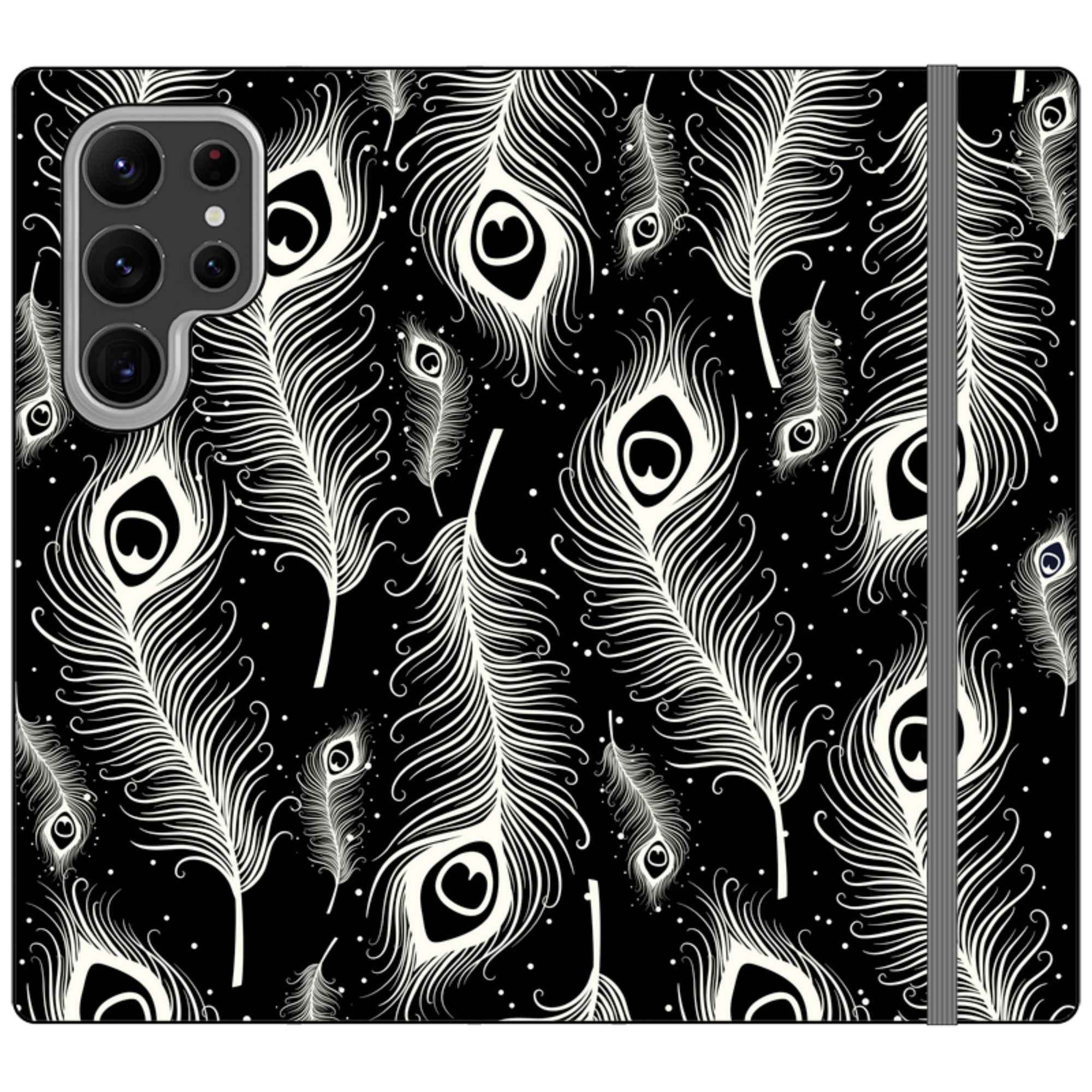 Feathers in Bloom Black — Apple Folio Wallet Case — Finnaij