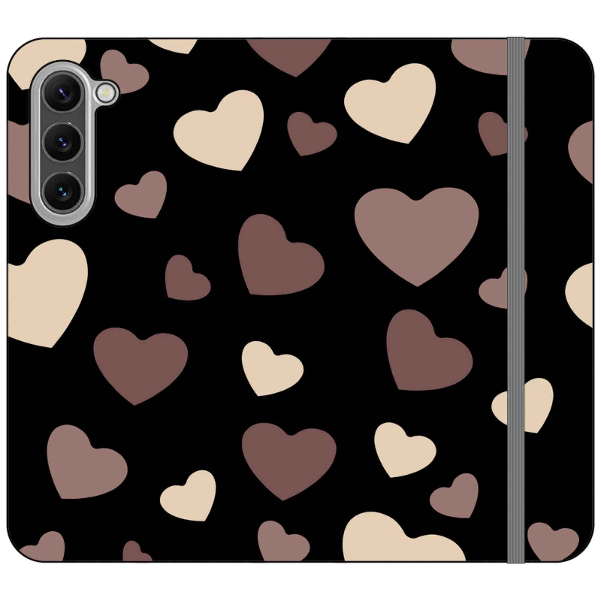 White & Black Hearts — Apple Vegan Leather Folio Wallet Case — Finnaij