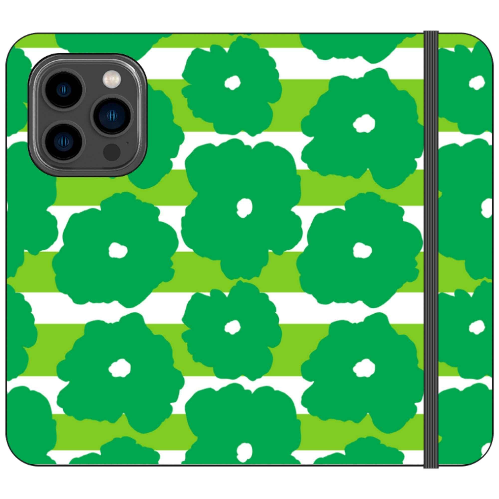 Bold Floral Green Vegan Leather — iPhone 14 Pro Wallet Case — Finnaij