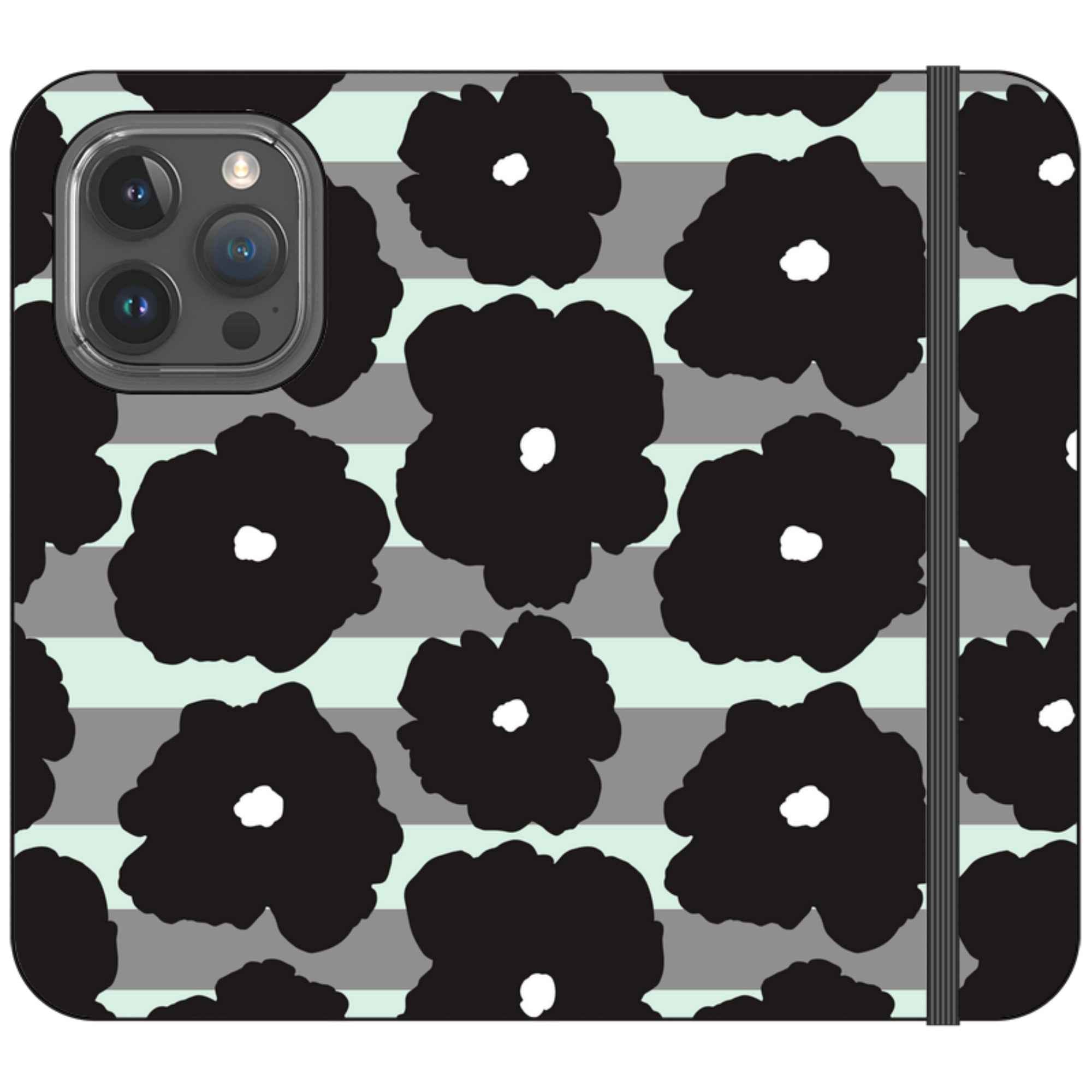 Bold Floral Black — iPhone 15 Pro Wallet Case — Finnaij
