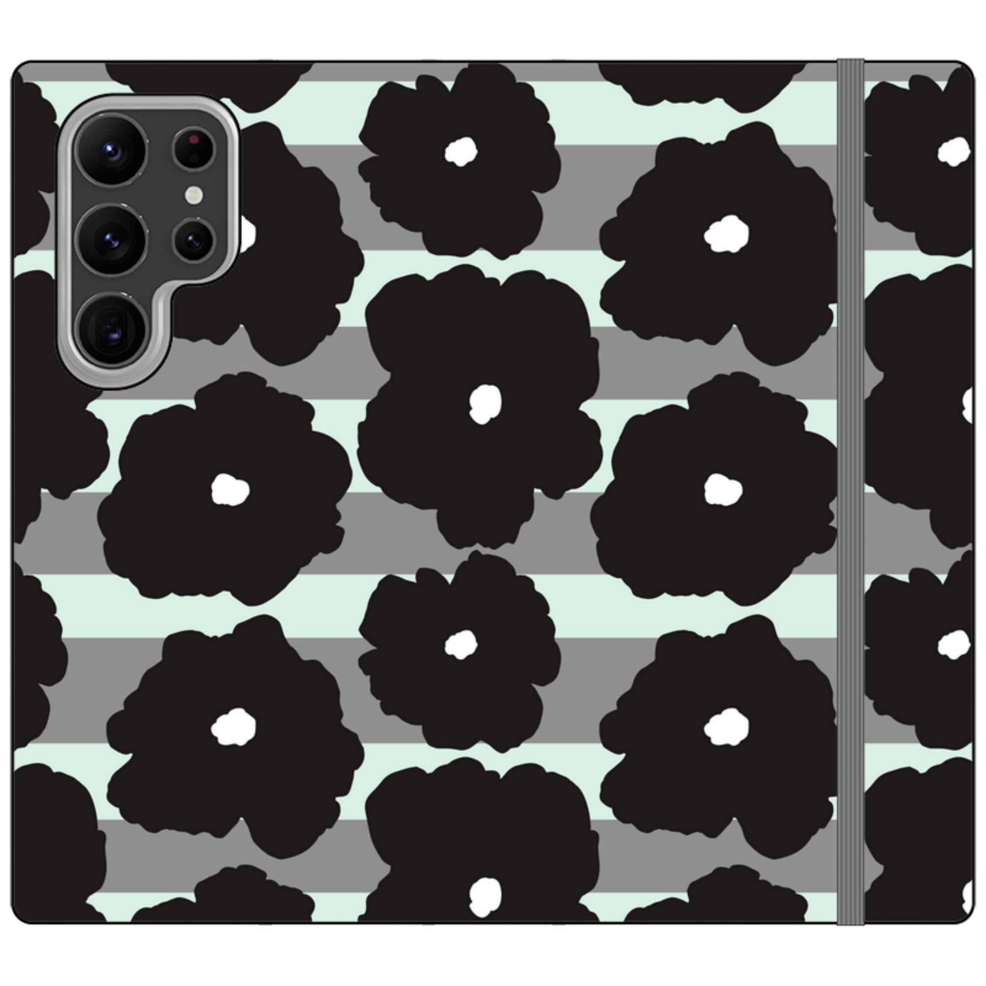 Bold Floral Black — Apple Folio Wallet Case — Finnaij