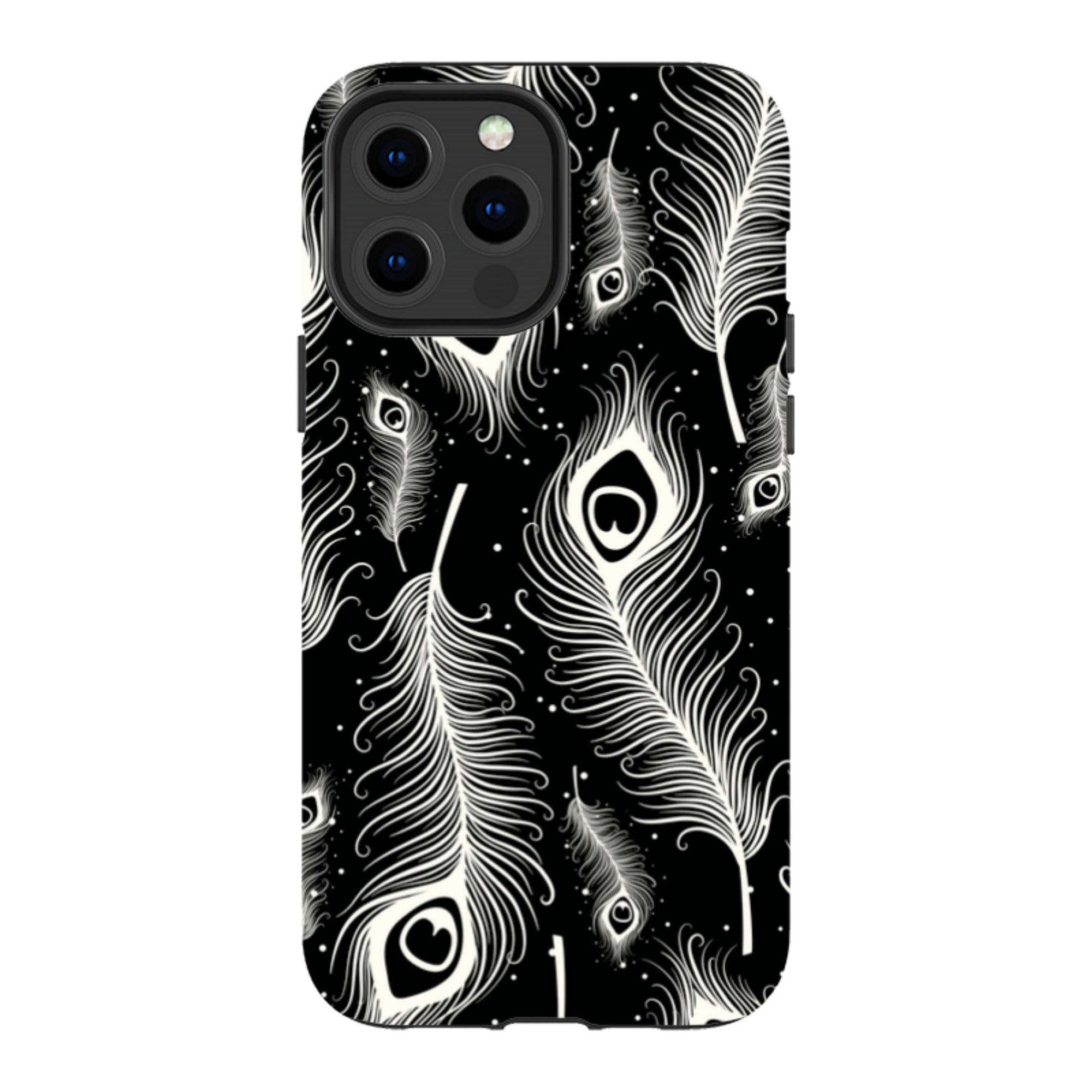 Feathers in Bloom Black — iPhone 13 Pro Max Magsafe Tough Case — Finnaij