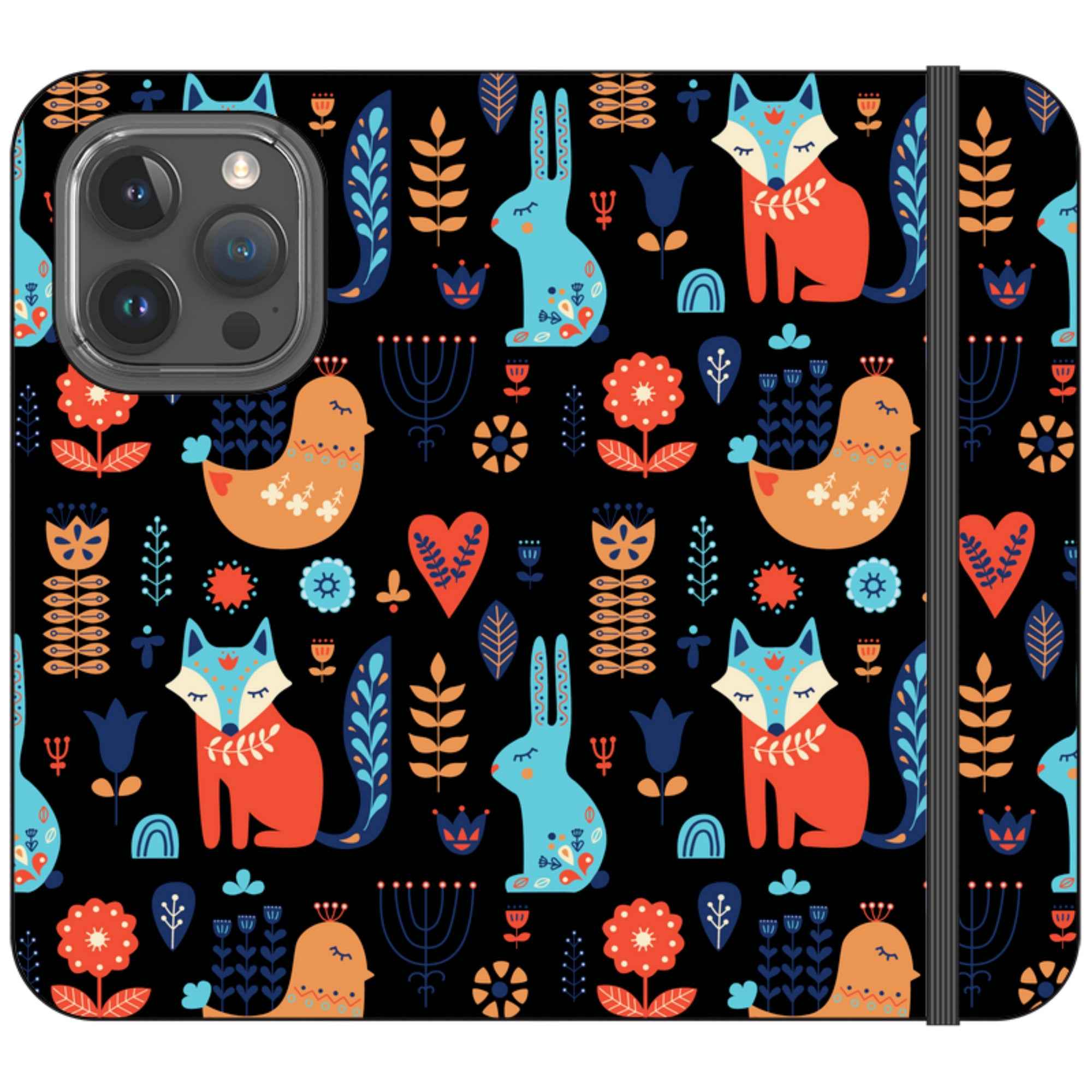Nordic Ornament Black Vegan Leather — iPhone 15 Pro Wallet Case — Finnaij