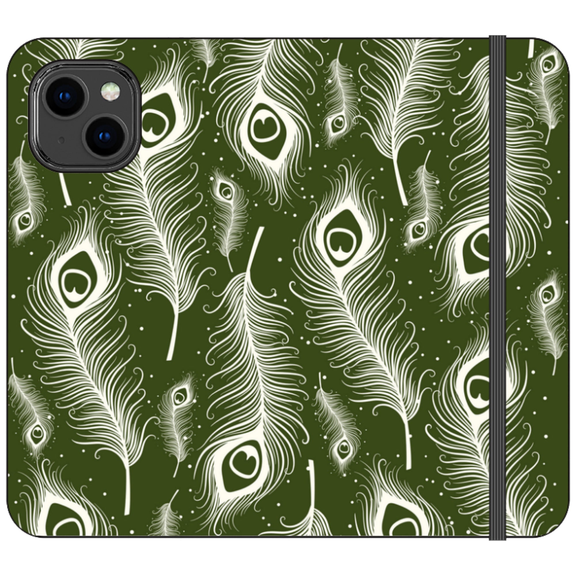 Feathers in Bloom Army Green — iPhone 14 Wallet Case — Finnaij