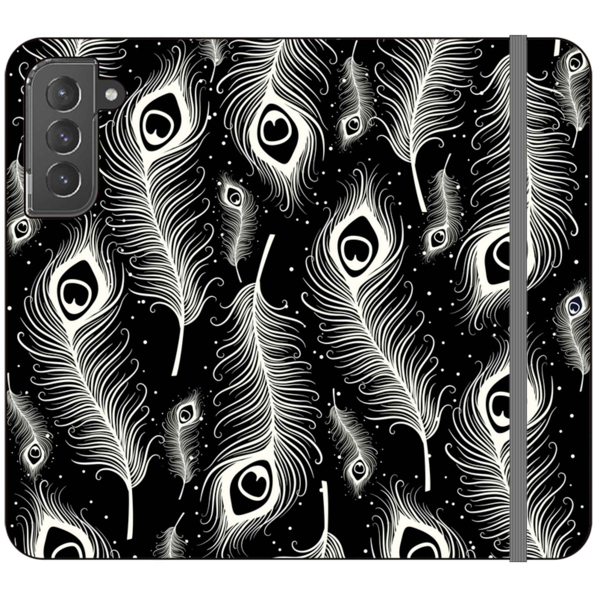 Feathers in Bloom Black — Apple Folio Wallet Case — Finnaij