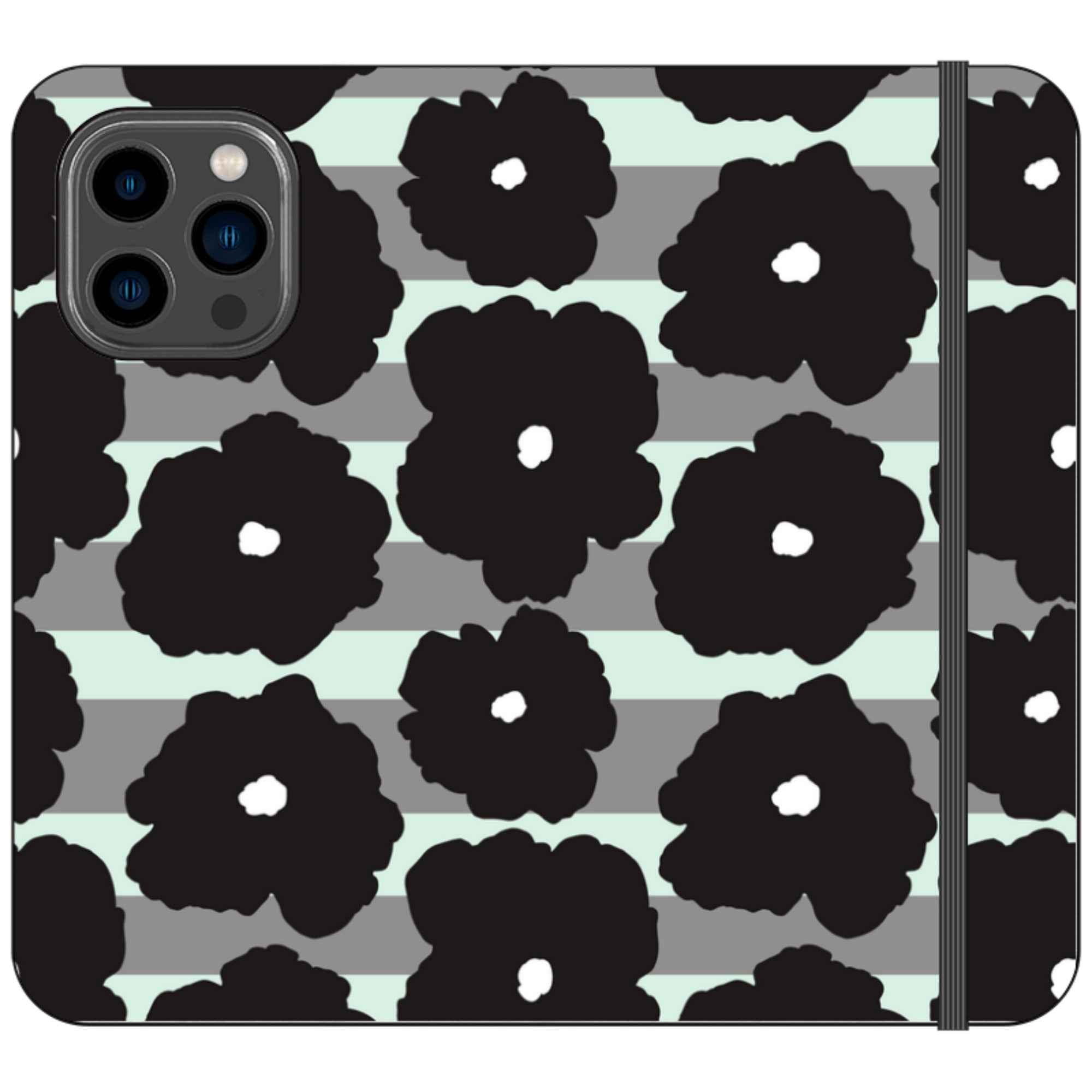 Bold Floral Black — iPhone 14 Pro Max Wallet Case — Finnaij
