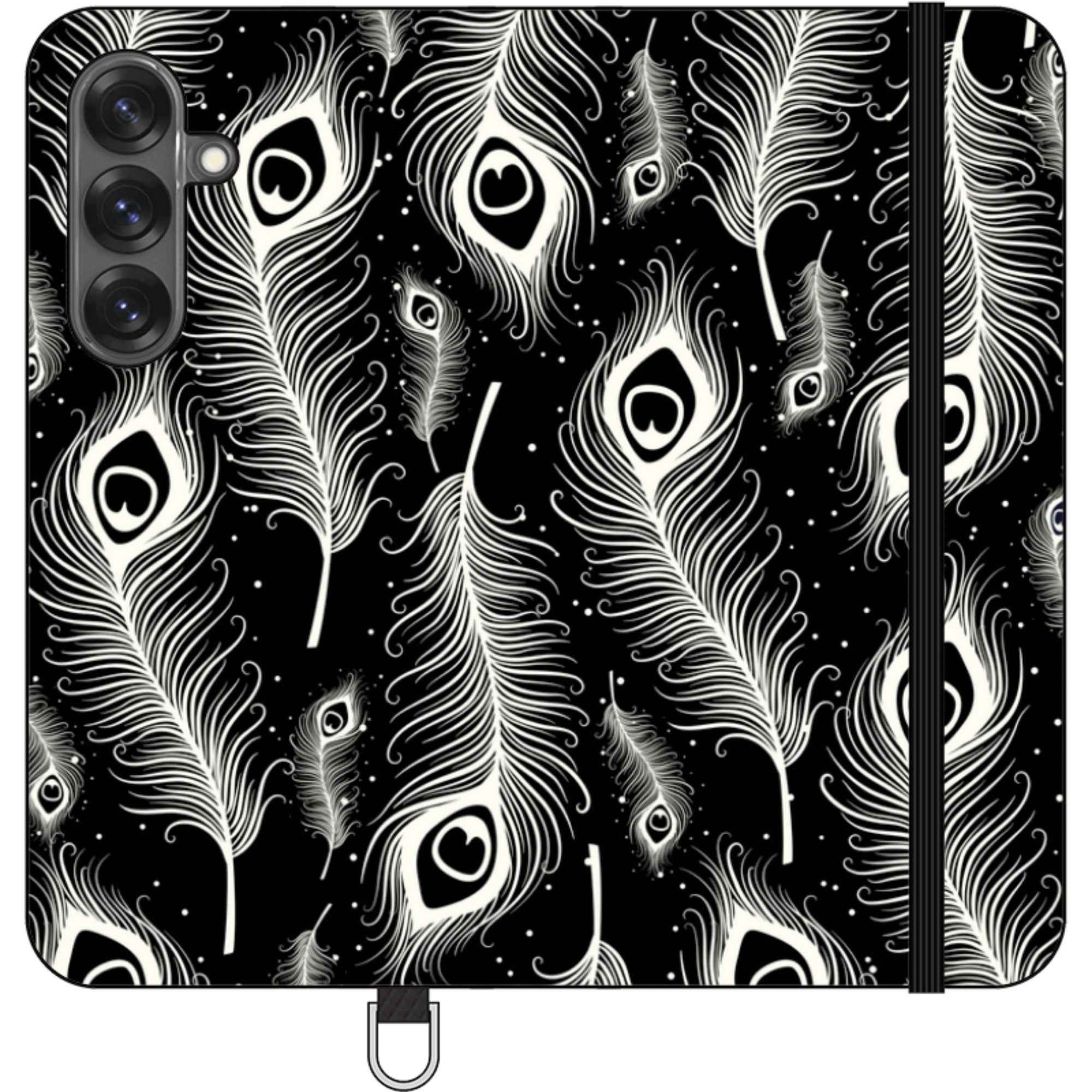 Feathers in Bloom Black — Apple Folio Wallet Case — Finnaij