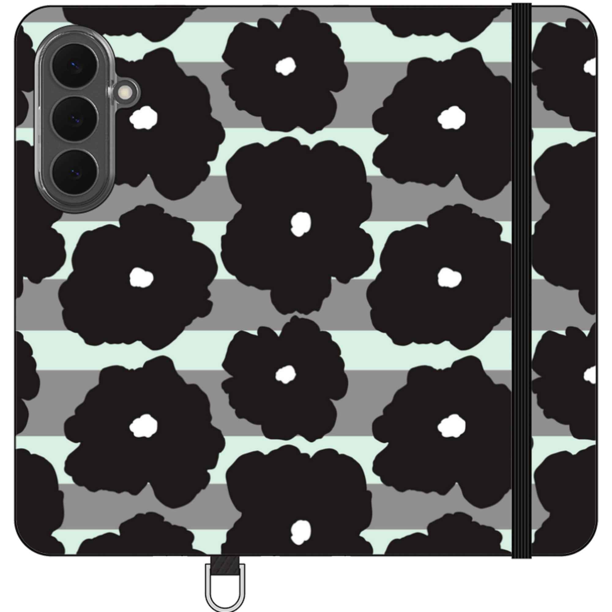 Bold Floral Black — Apple Folio Wallet Case — Finnaij