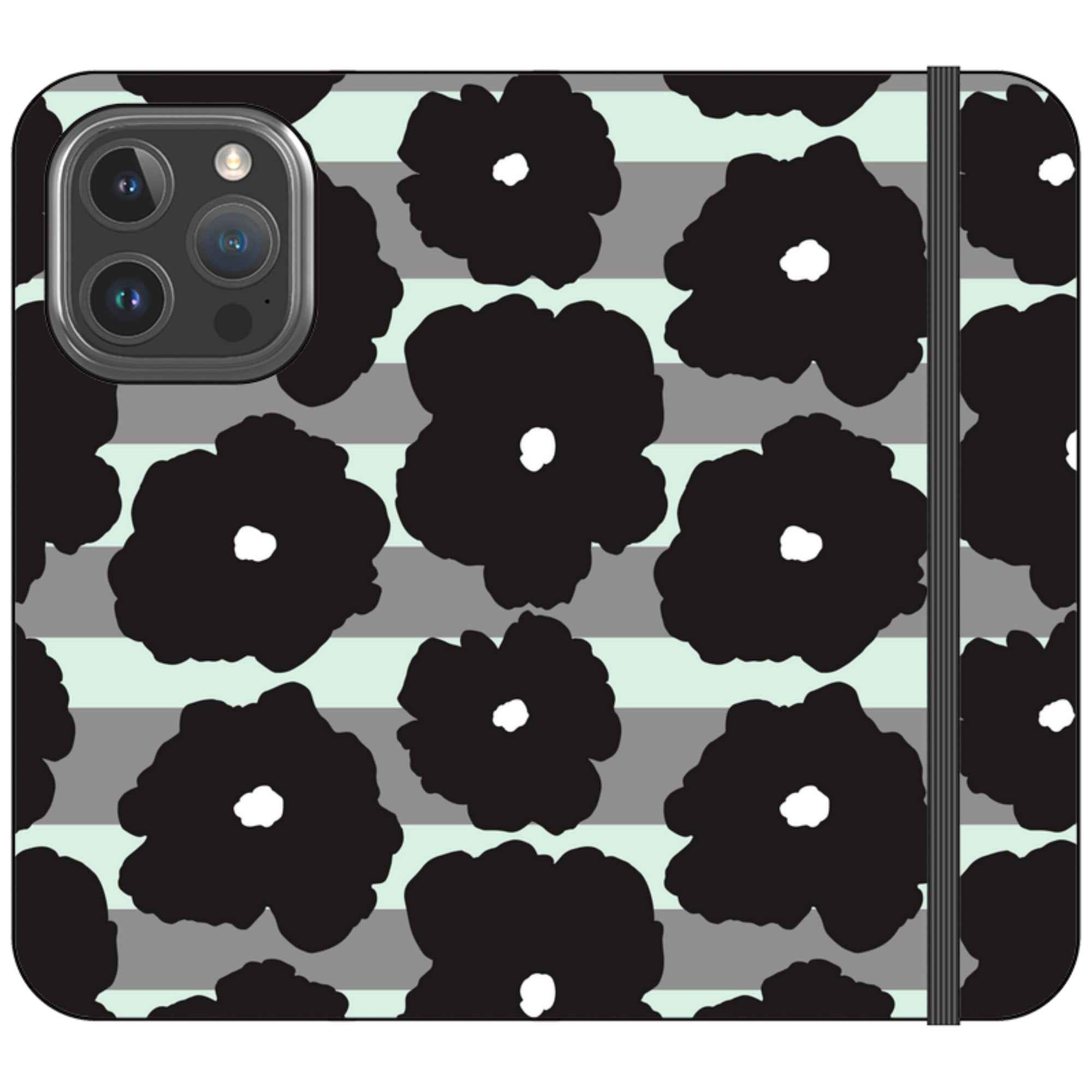 Bold Floral Black — iPhone 16 Pro Wallet Case — Finnaij