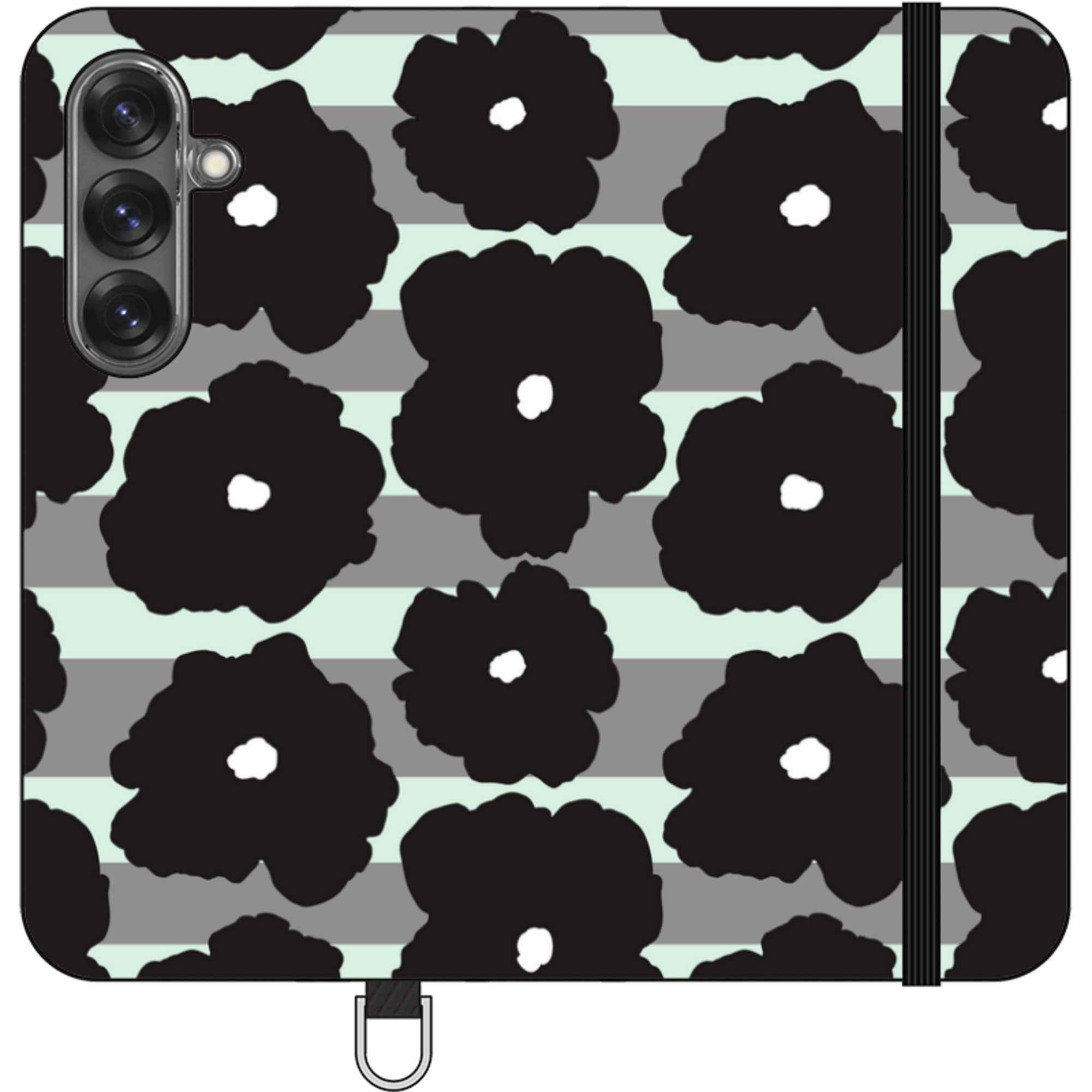 Bold Floral Black — Apple Folio Wallet Case — Finnaij