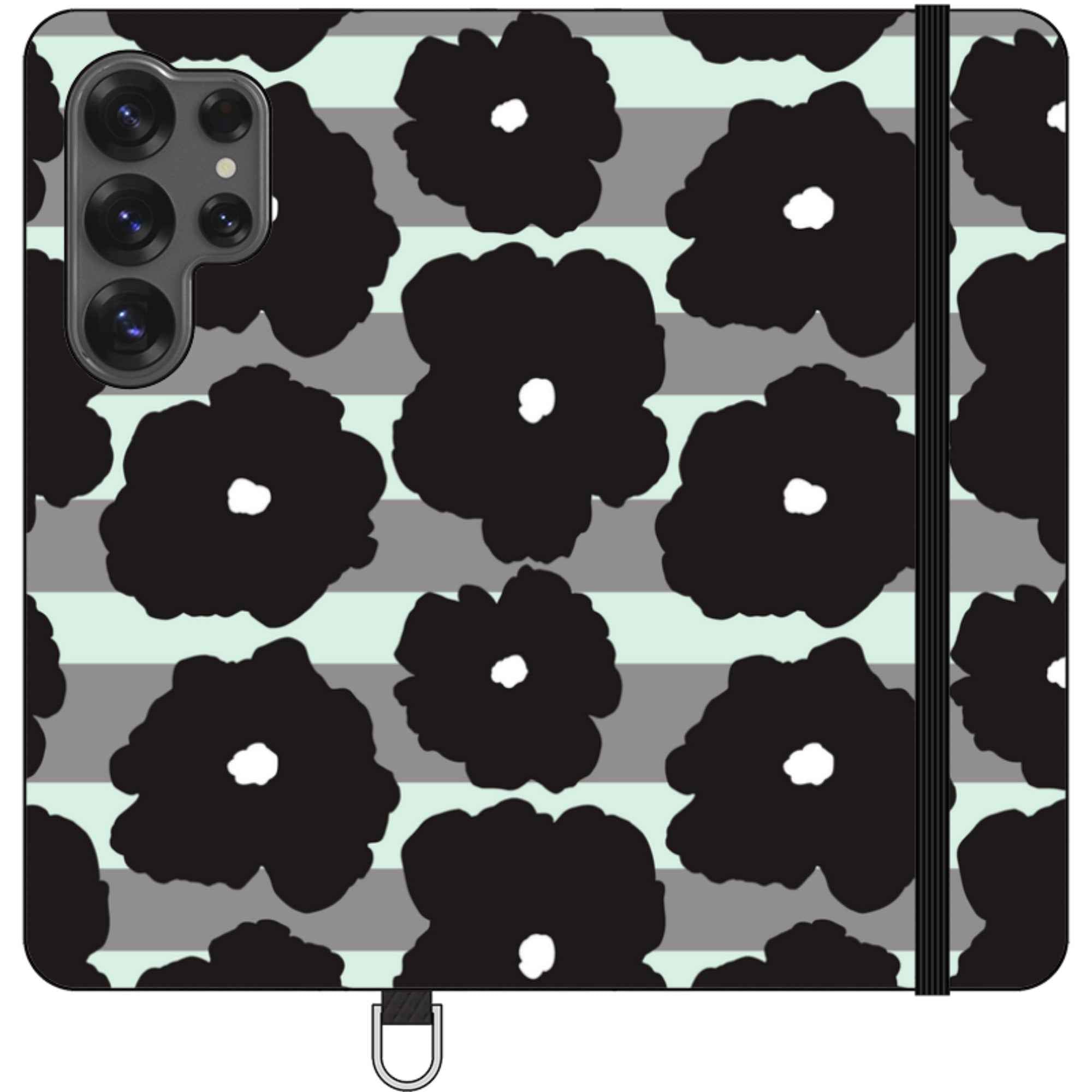 Bold Floral Black — Apple Folio Wallet Case — Finnaij