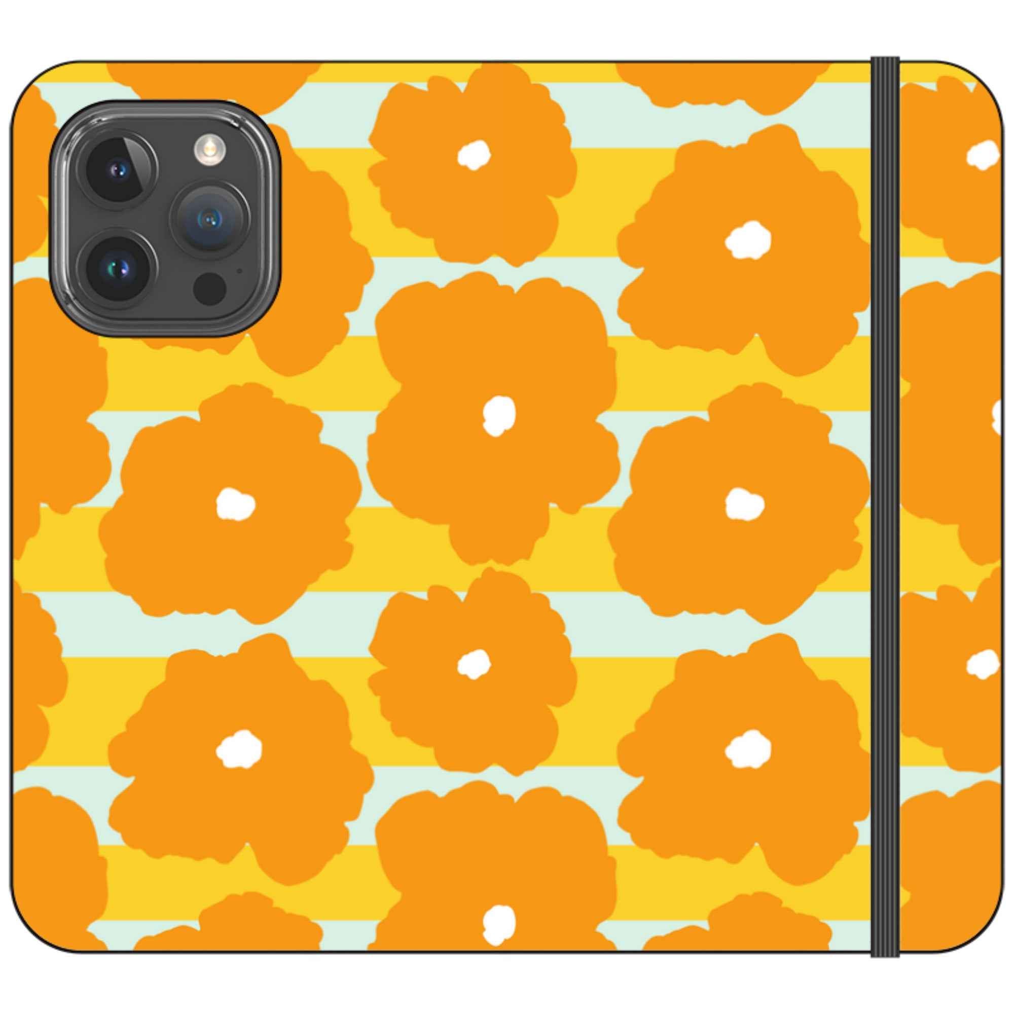 Bold Floral Orange — iPhone 15 Pro Max Wallet Case — Finnaij