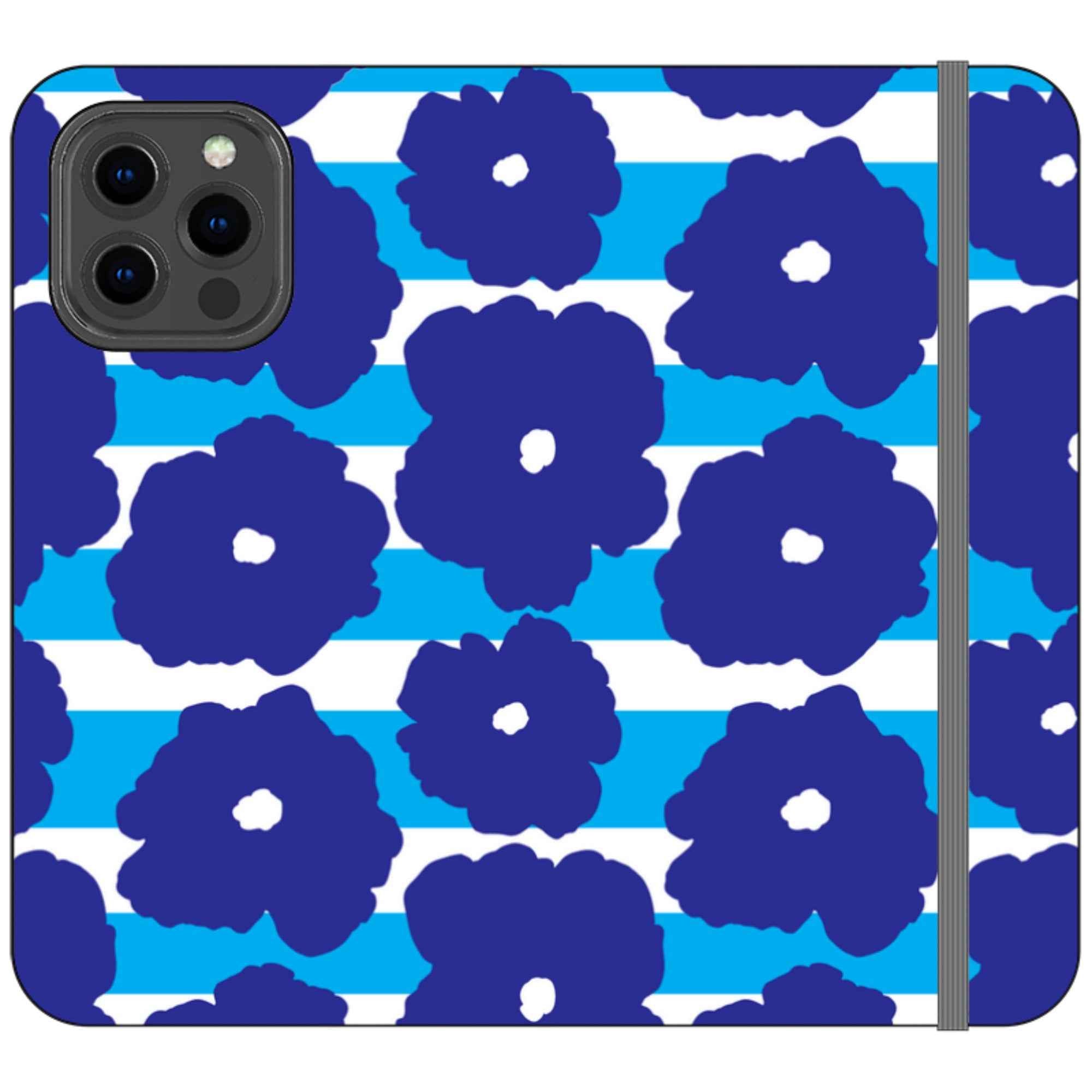Bold Floral Blue Vegan Leather — iPhone 13 Pro Max Wallet Case — Finnaij
