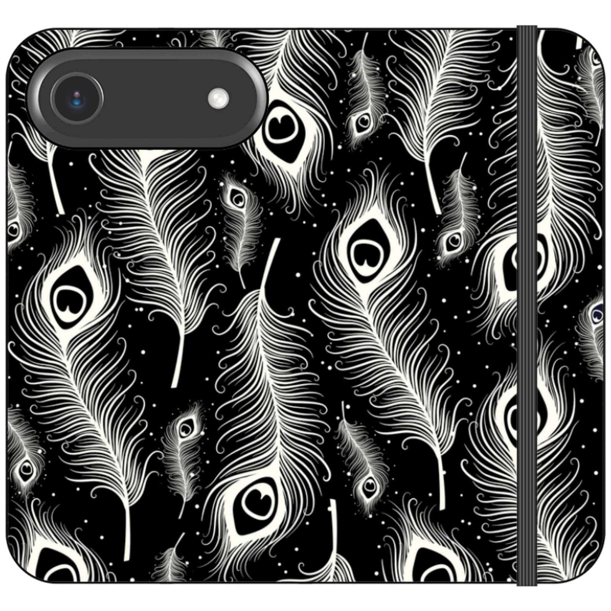 Feathers in Bloom Black- iPhone Folio Wallet Case — iPhone 17 Air — Finnaij