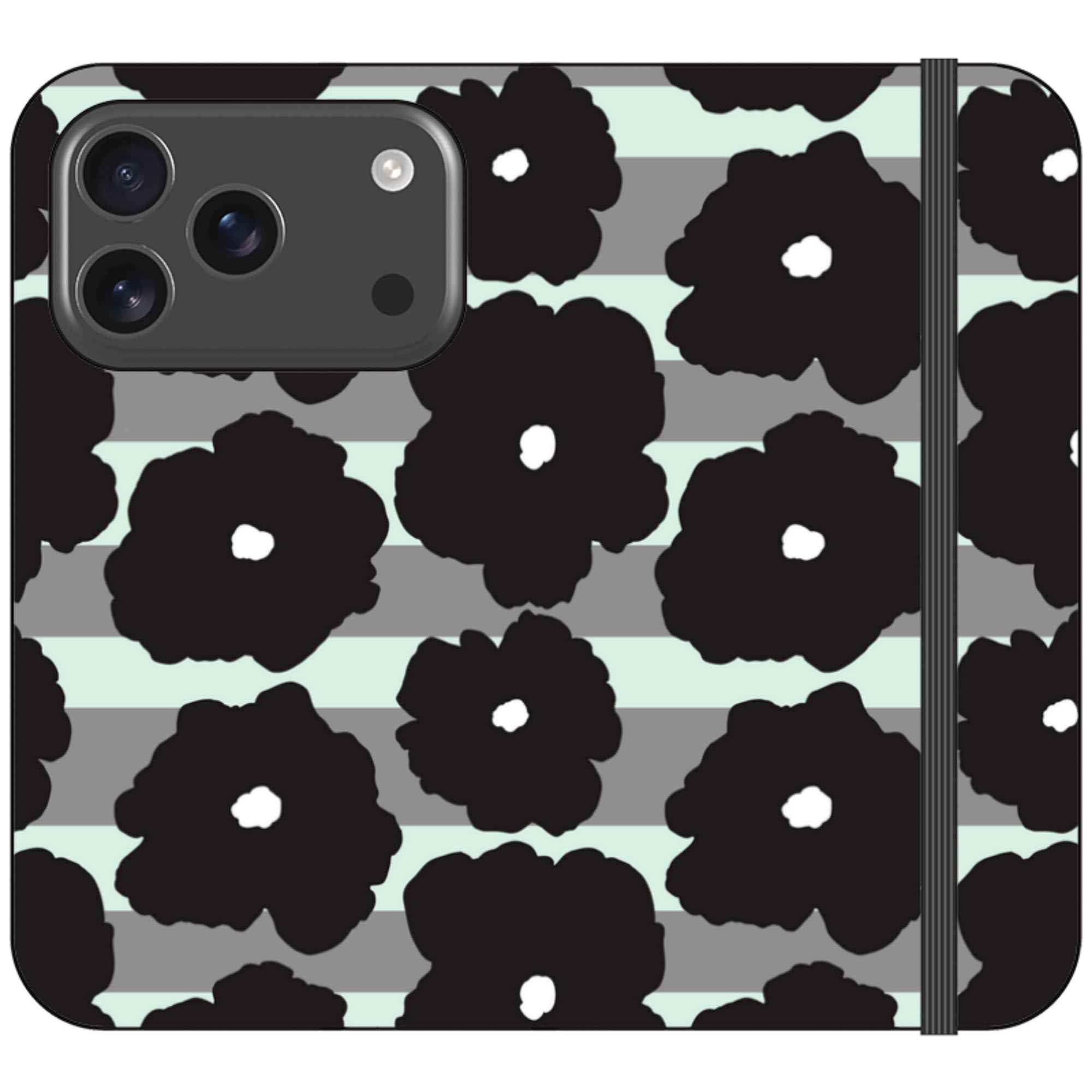 Bold Floral Black — iPhone 17 Pro Wallet Case — Finnaij