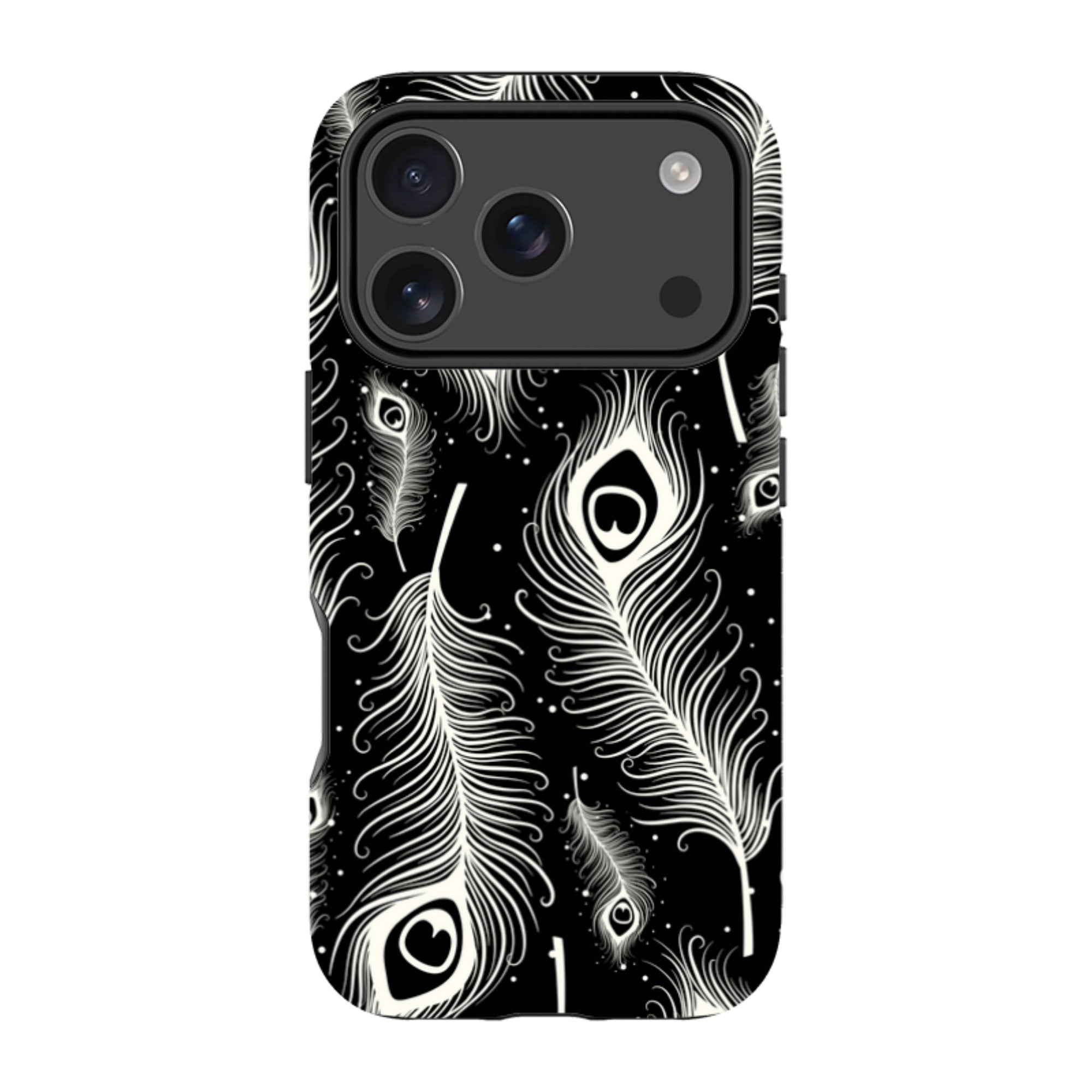 Feathers in Bloom Black — iPhone 17 Pro Magsafe Tough Case — Finnaij