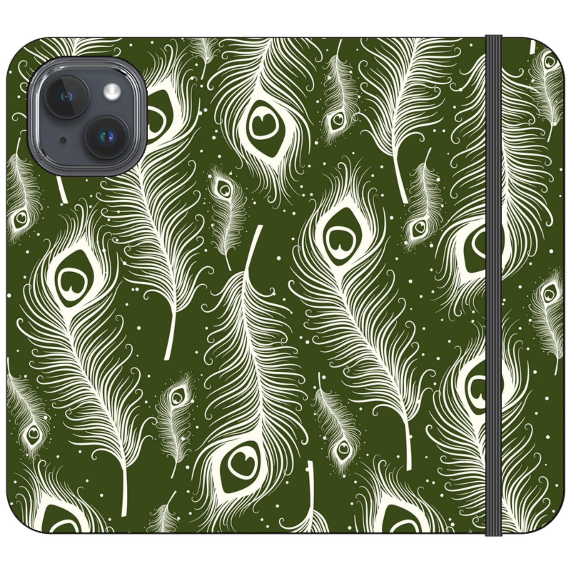 Feathers in Bloom Army Green — iPhone 15 Wallet Case — Finnaij