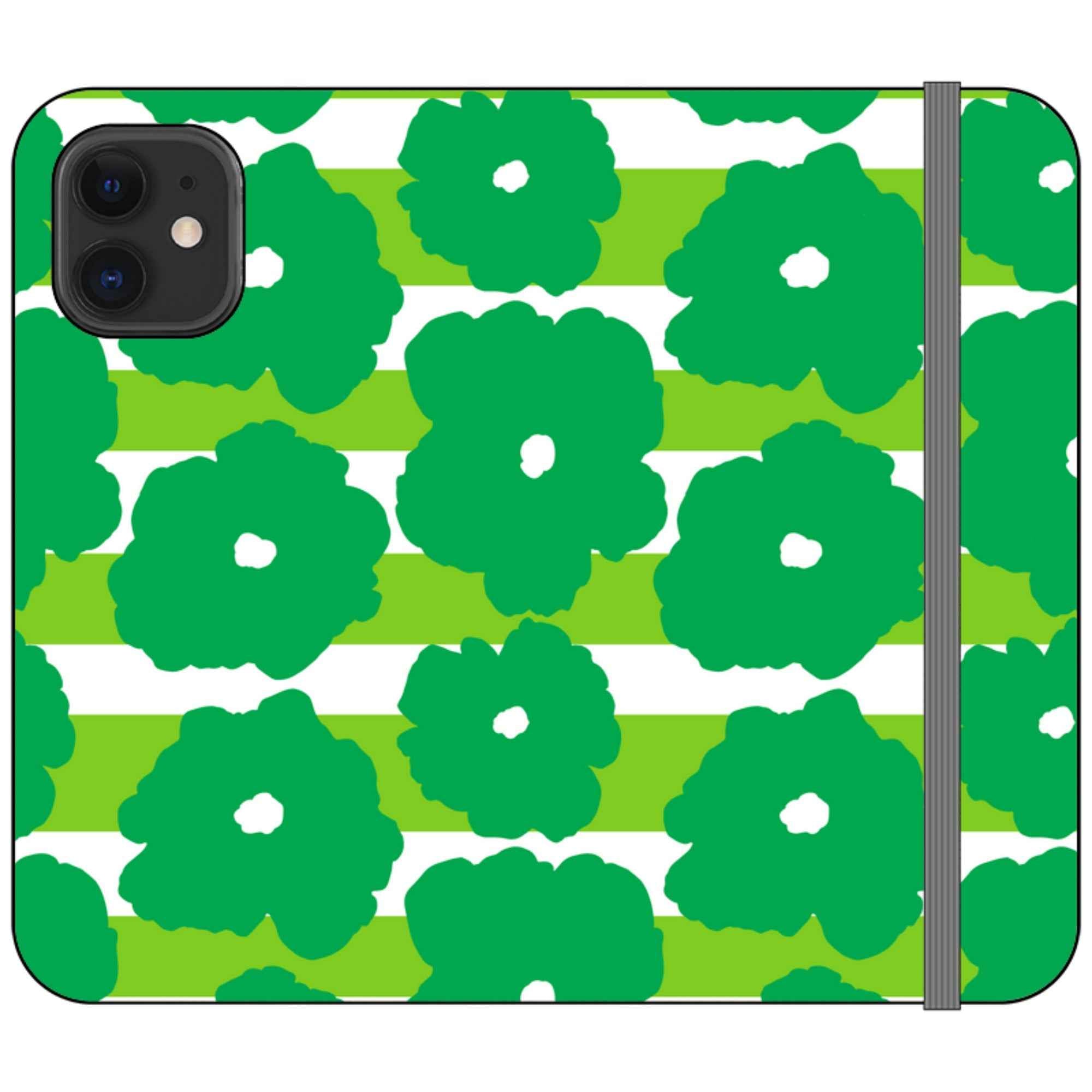 Bold Floral Green Vegan Leather — iPhone 12 Mini Wallet Case — Finnaij