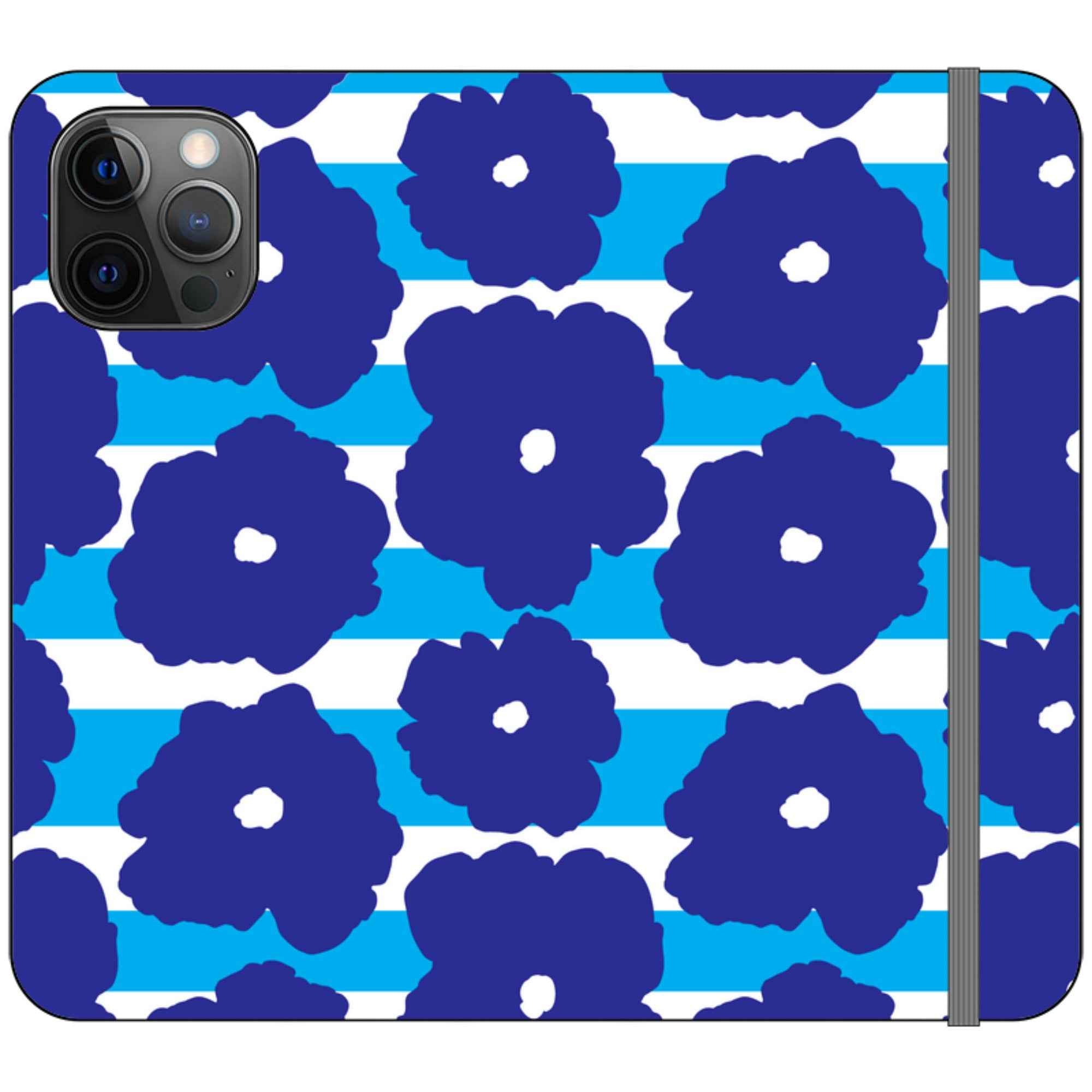 Bold Floral Blue Vegan Leather — iPhone 12 Pro Max Wallet Case — Finnaij