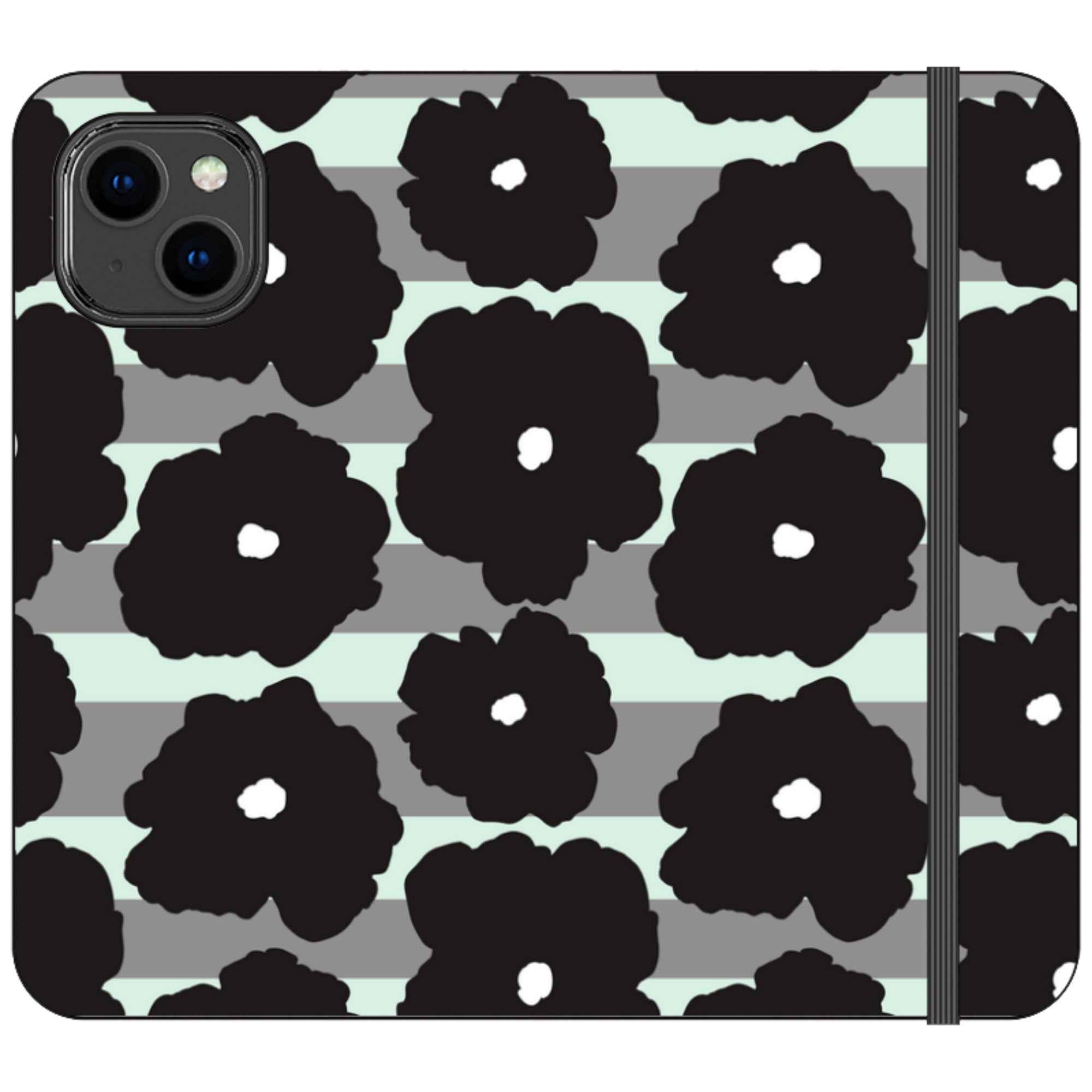 Bold Floral Black — iPhone 14 Wallet Case — Finnaij
