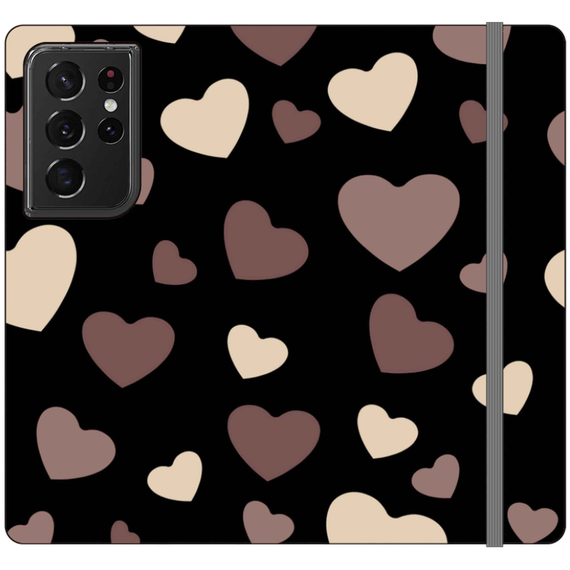 White & Black Hearts — Apple Vegan Leather Folio Wallet Case — Finnaij