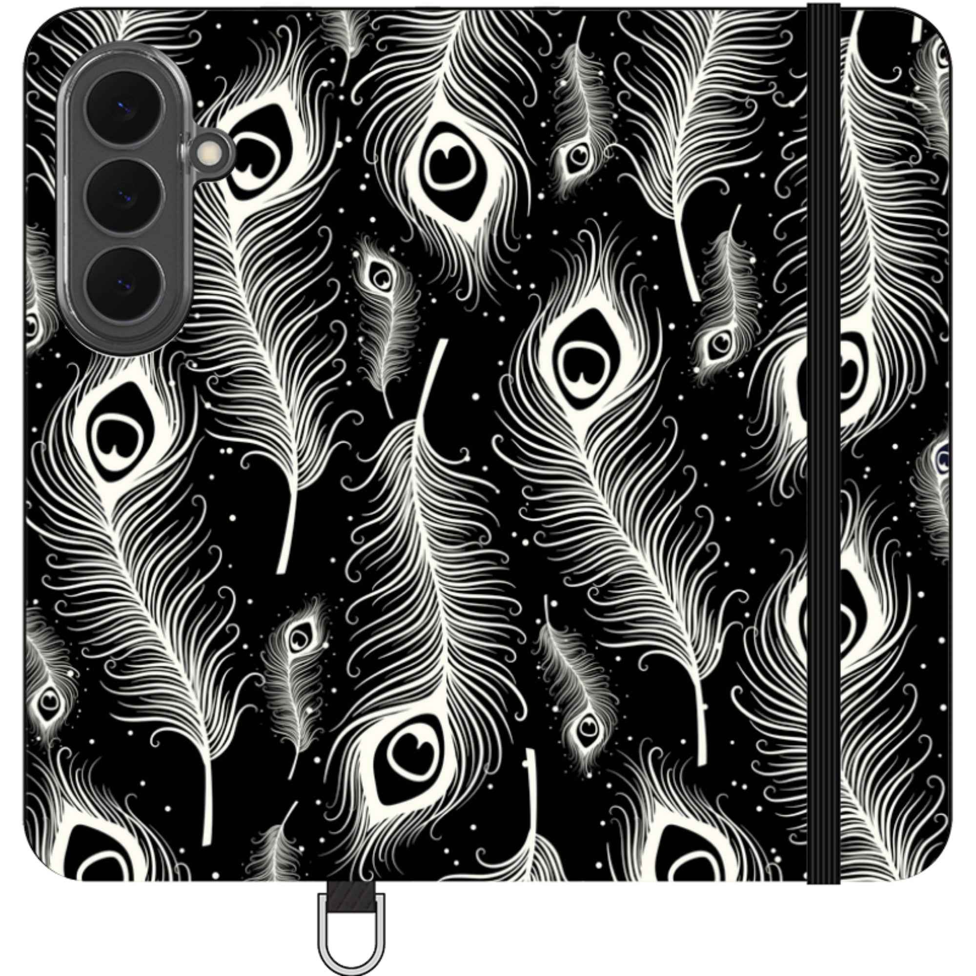 Feathers in Bloom Black — Apple Folio Wallet Case — Finnaij