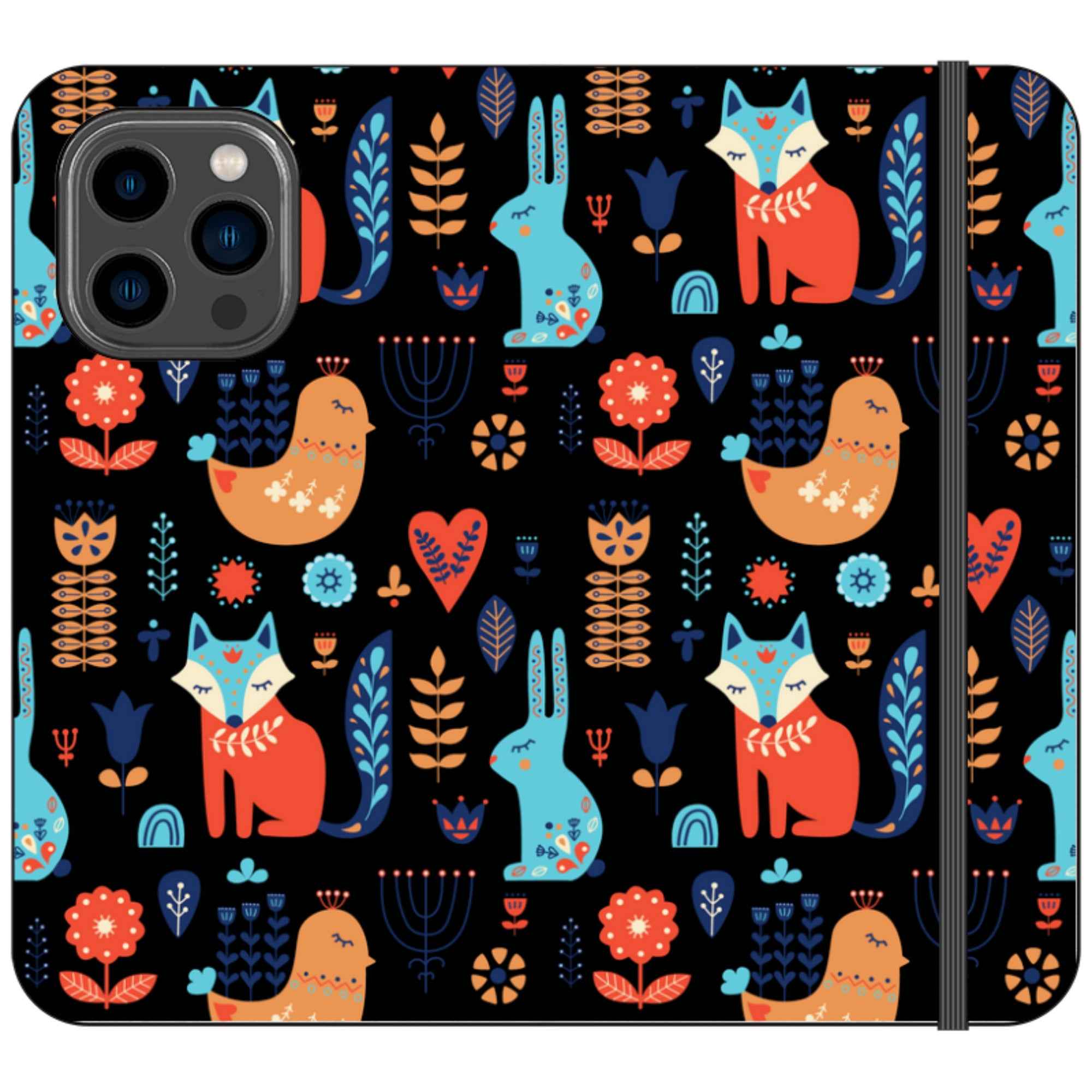 Nordic Ornament Black Vegan Leather — iPhone 14 Pro Max Wallet Case — Finnaij