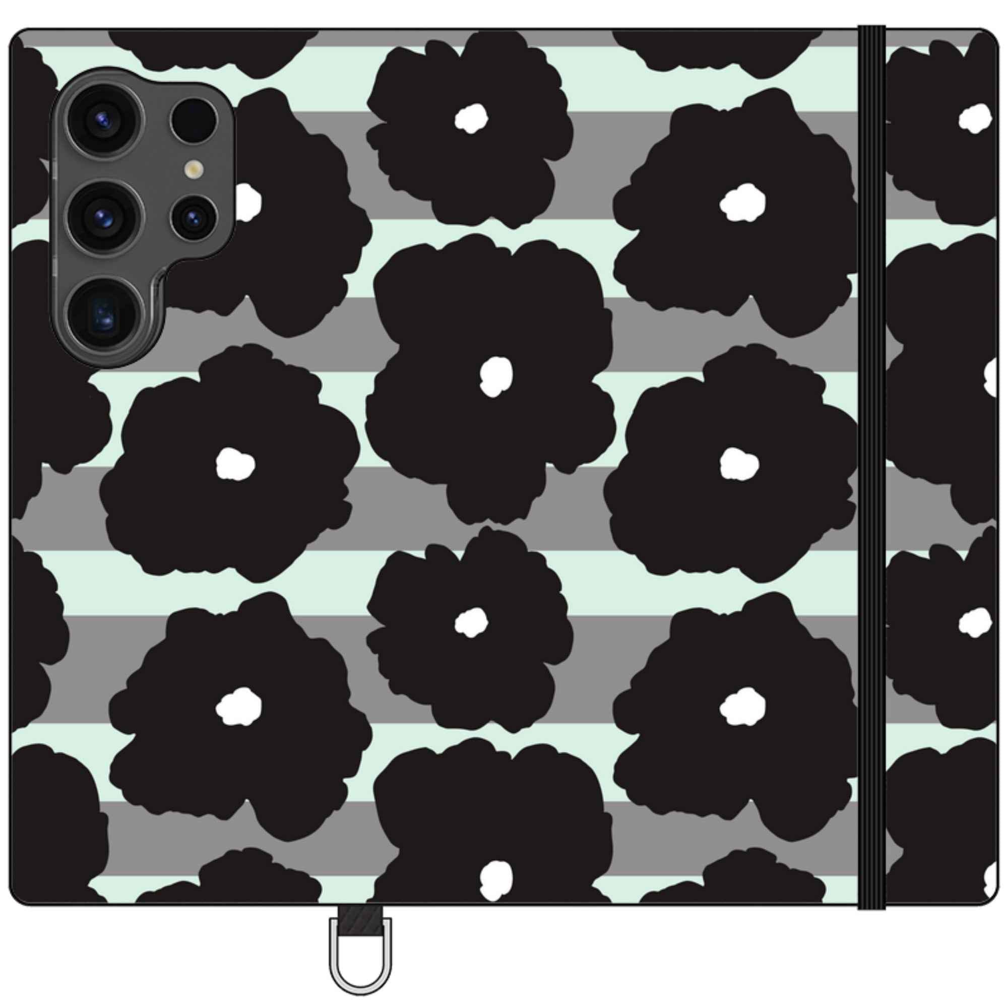 Bold Floral Black — Apple Folio Wallet Case — Finnaij