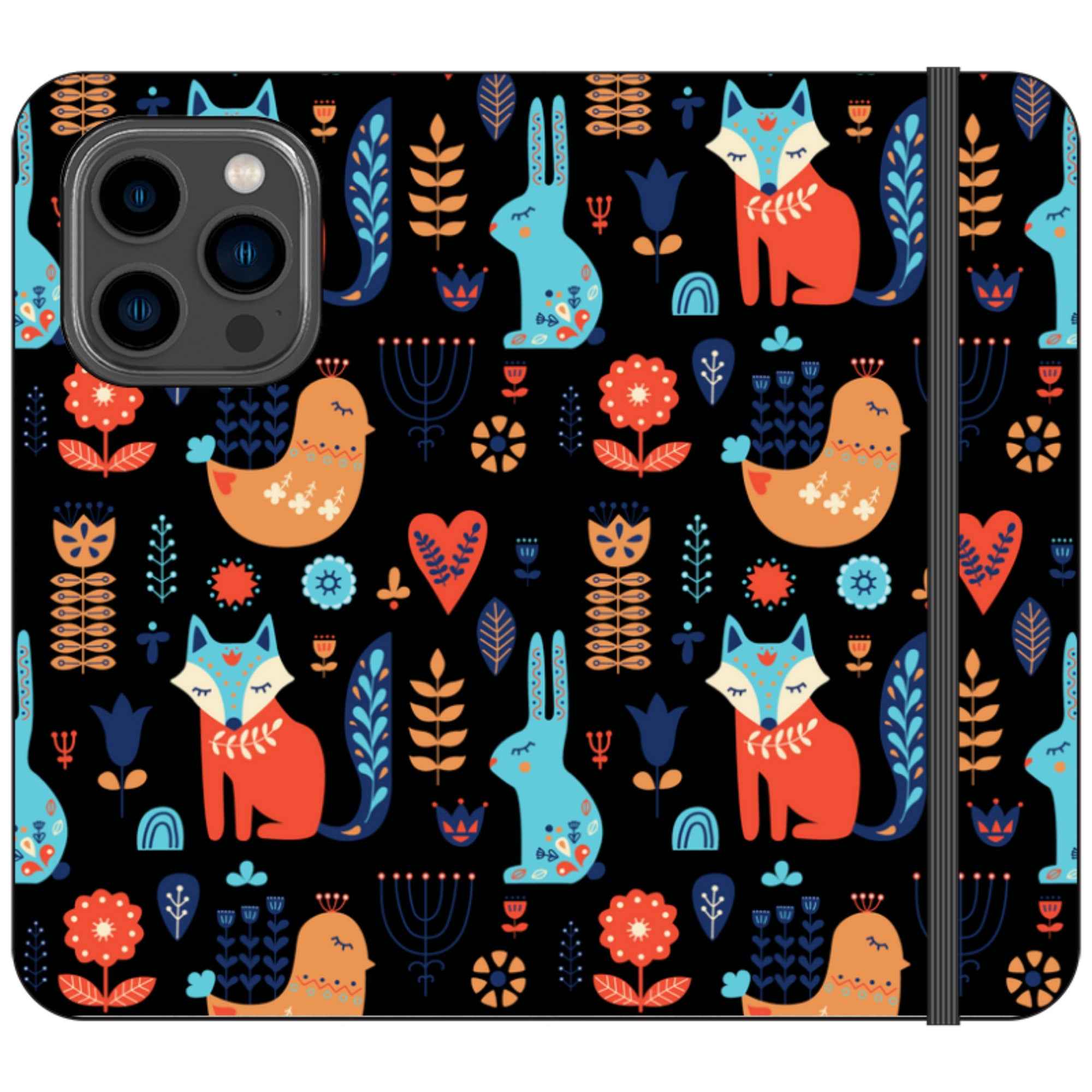 Nordic Ornament Black Vegan Leather — iPhone 14 Pro Wallet Case — Finnaij