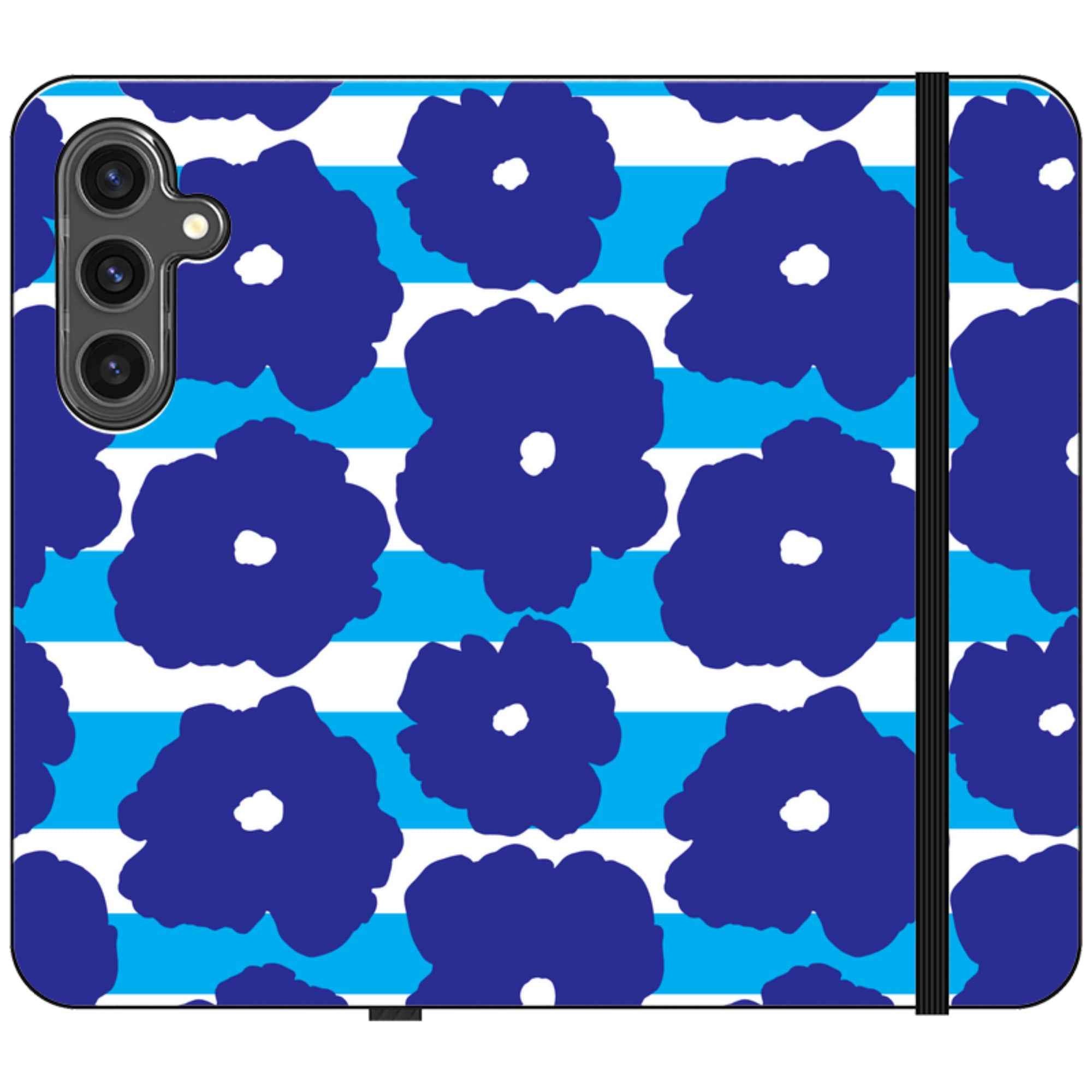 Bold Floral Blue — Apple Vegan Leather Folio Wallet Case — Finnaij