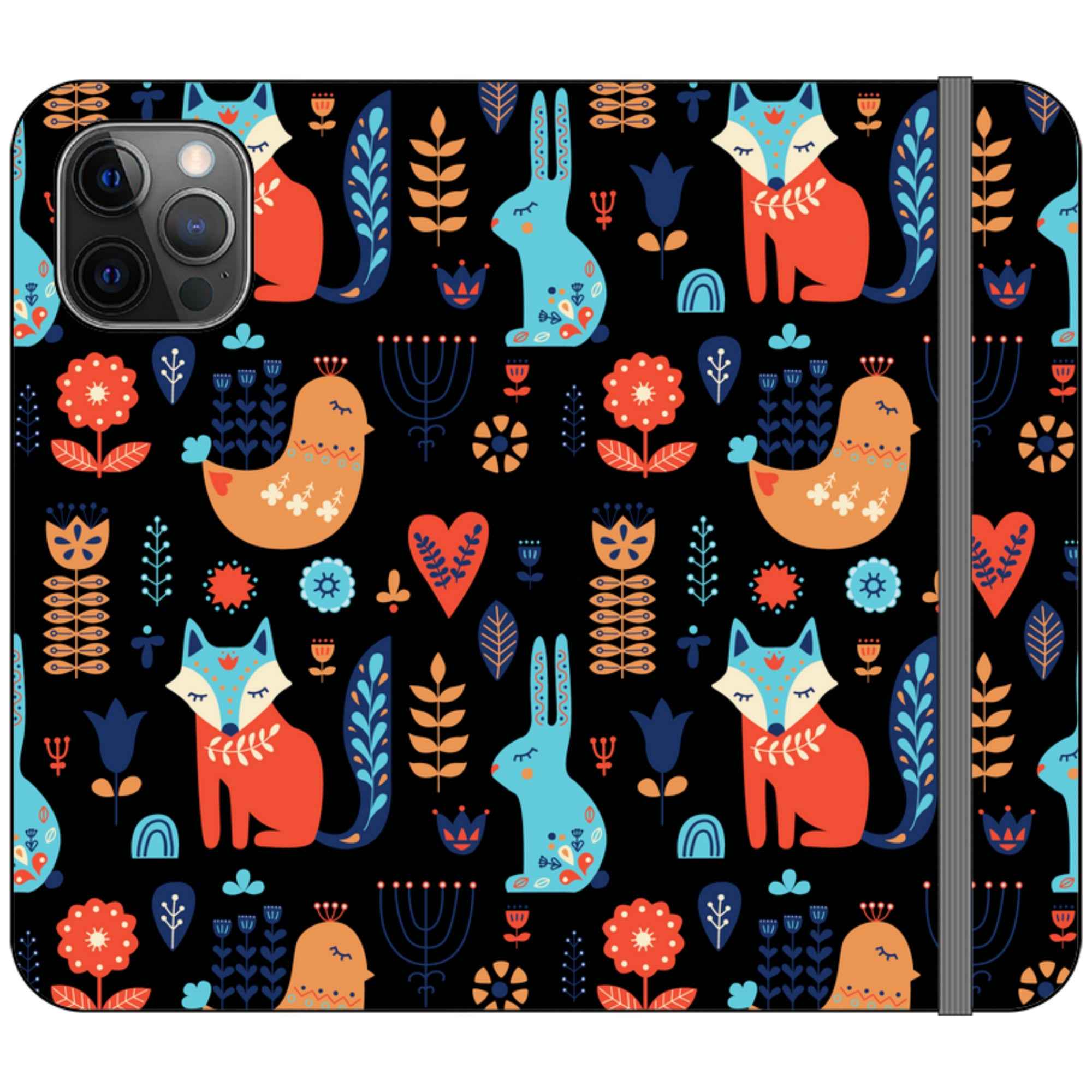 Nordic Ornament Black Vegan Leather — iPhone 12 Pro Wallet Case — Finnaij