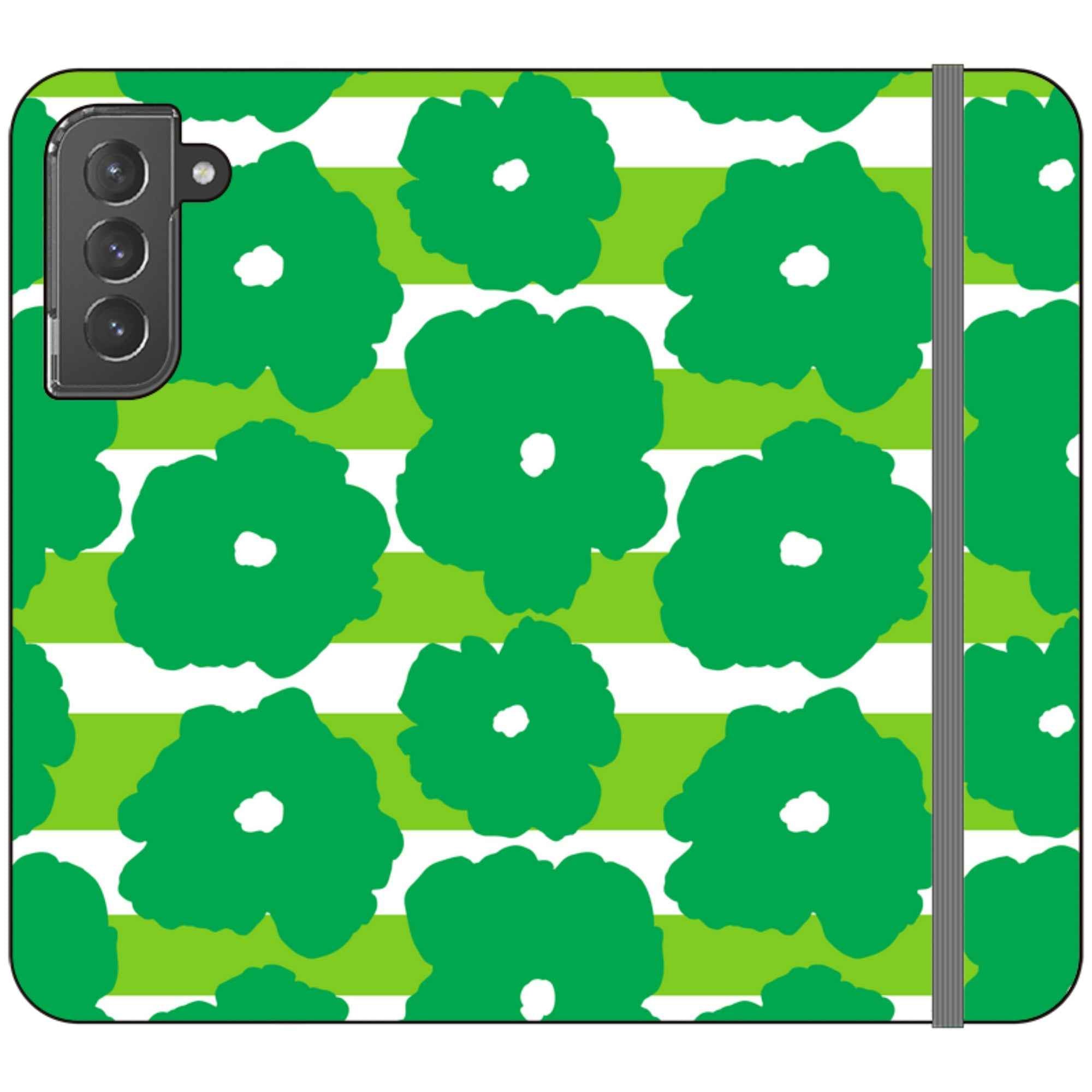 Bold Floral Green — Apple Vegan Leather Folio Wallet Case — Finnaij