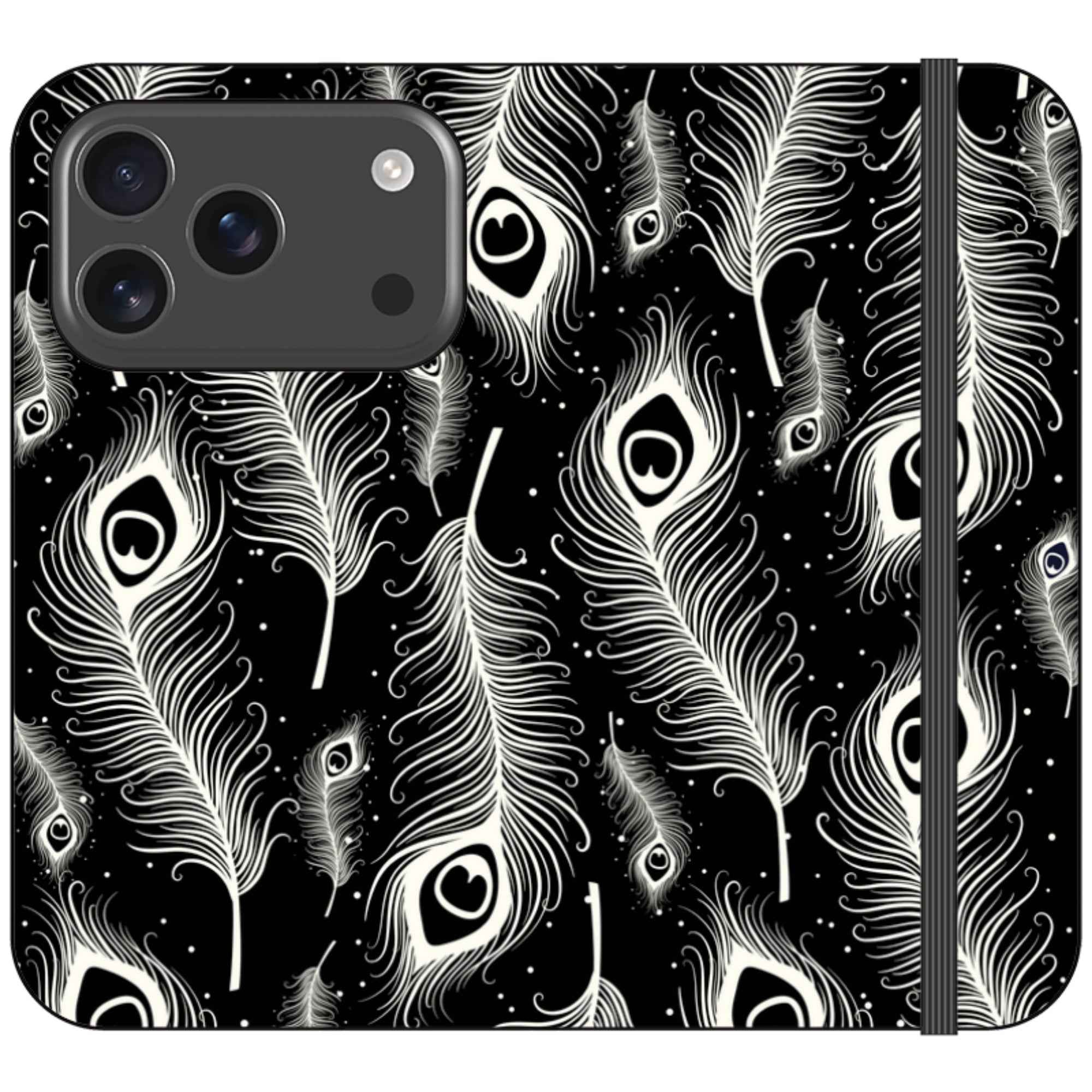 Feathers in Bloom Black- iPhone Folio Wallet Case — iPhone 17 Pro — Finnaij