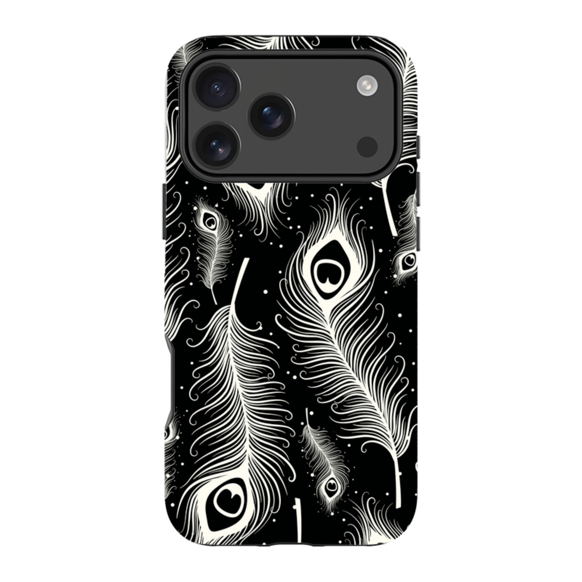 Feathers in Bloom Black — iPhone 17 Pro Max Magsafe Tough Case — Finnaij