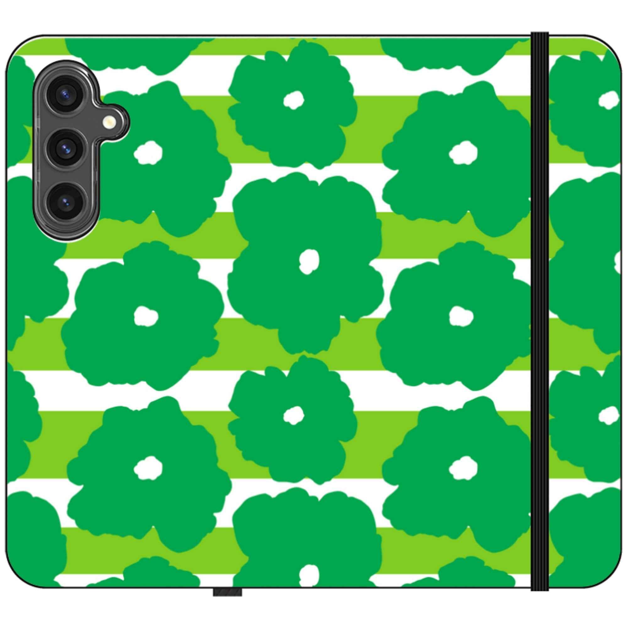 Bold Floral Green — Apple Vegan Leather Folio Wallet Case — Finnaij