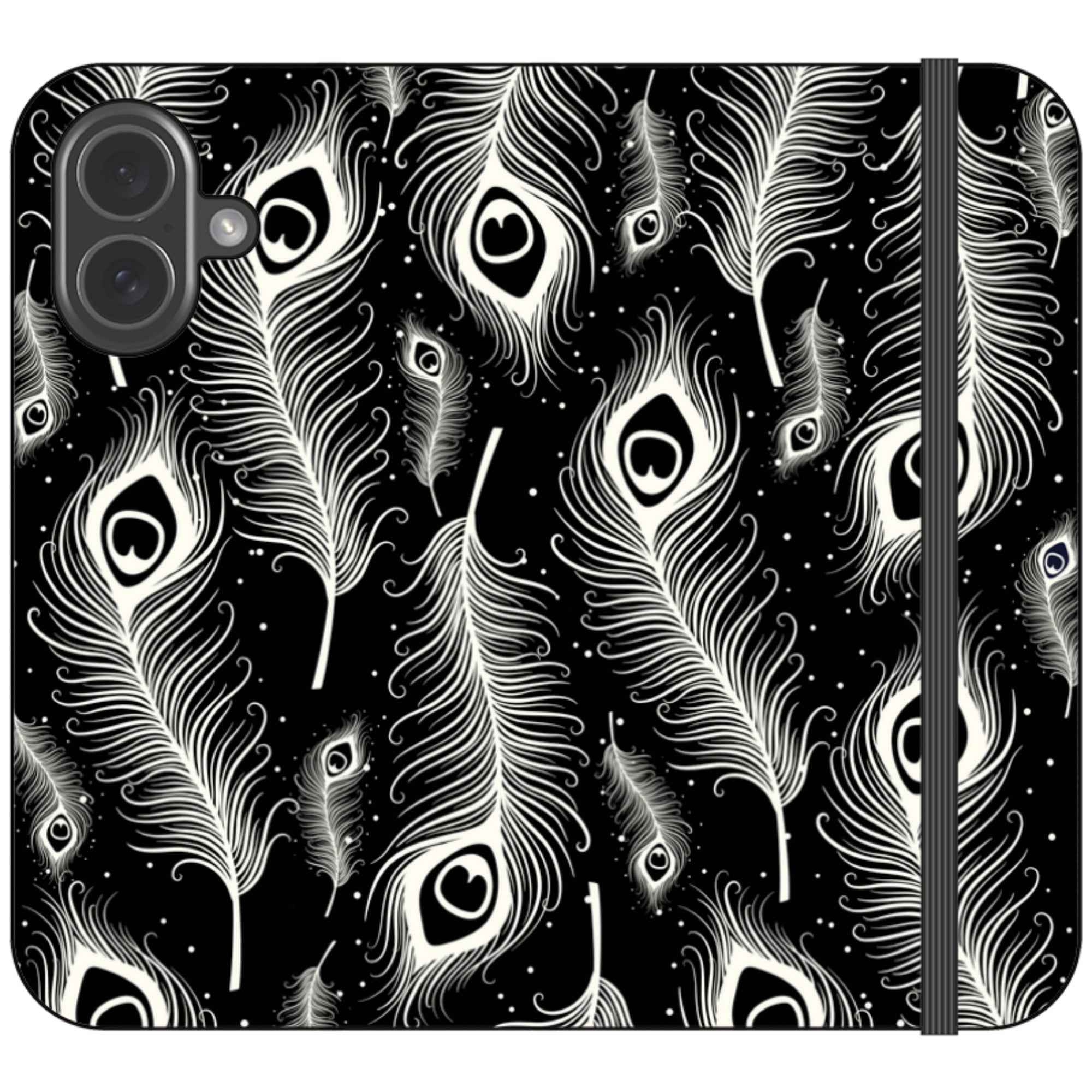 Feathers in Bloom Black- iPhone Folio Wallet Case — iPhone 17 — Finnaij
