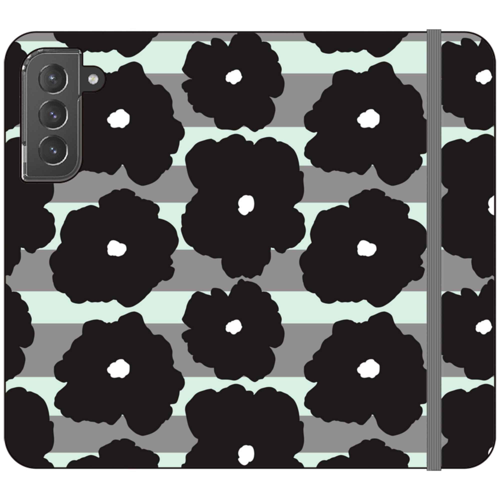 Bold Floral Black — Apple Folio Wallet Case — Finnaij