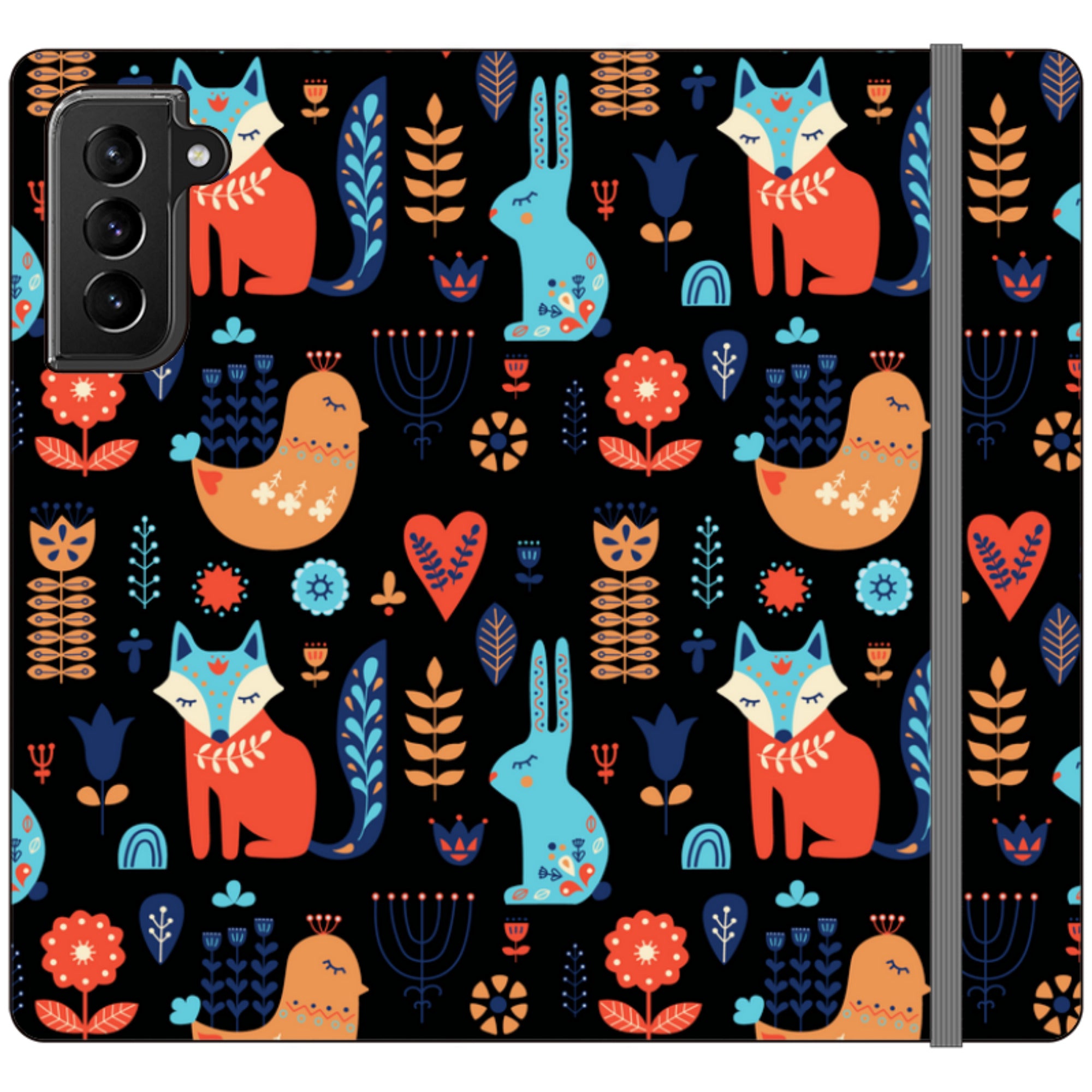 Nordic Ornament Black Vegan Leather Folio Wallet Case