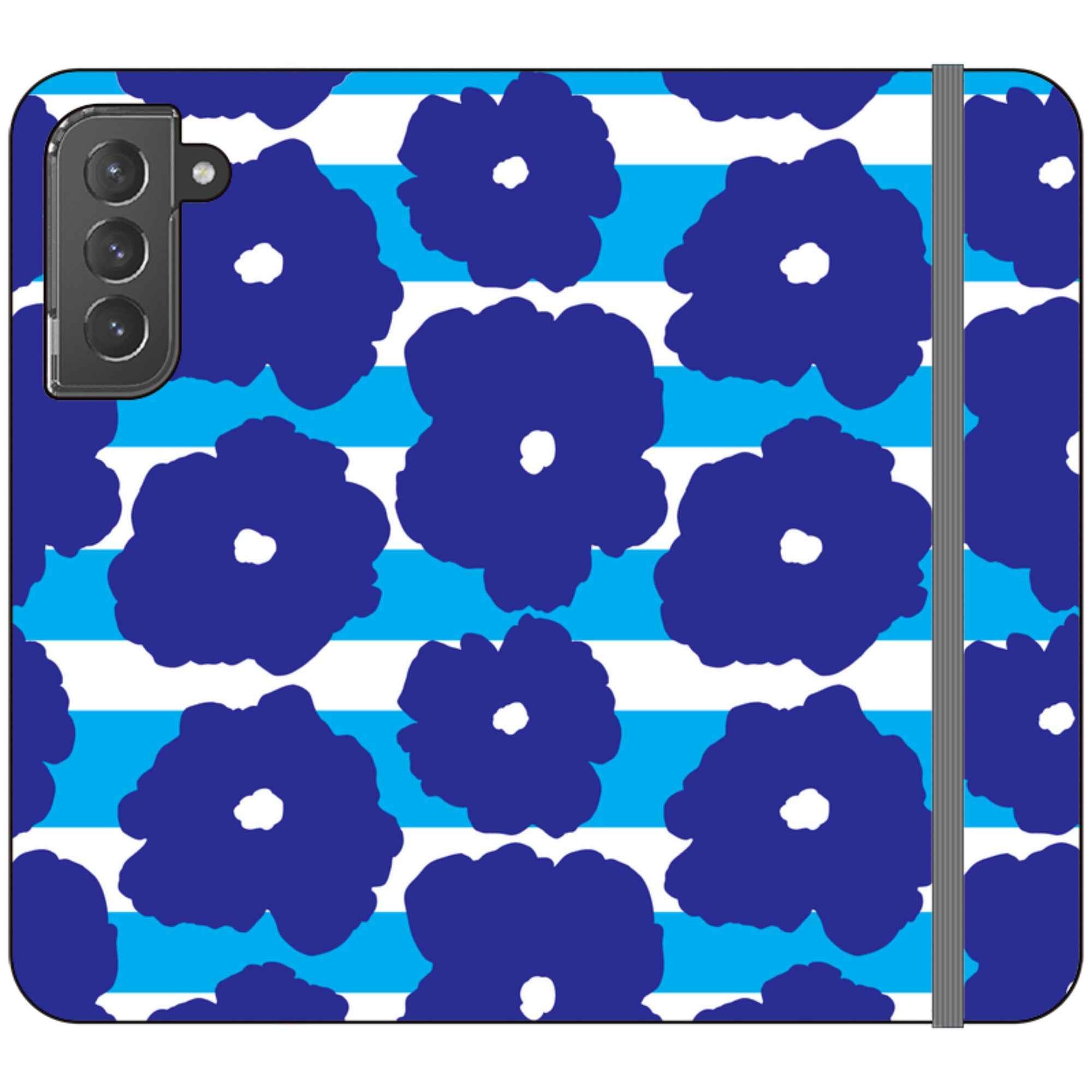 Bold Floral Blue — Apple Vegan Leather Folio Wallet Case — Finnaij