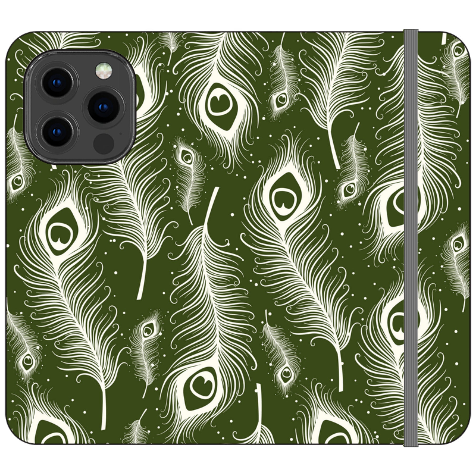 Feathers in Bloom Army Green — iPhone 13 Pro Wallet Case — Finnaij
