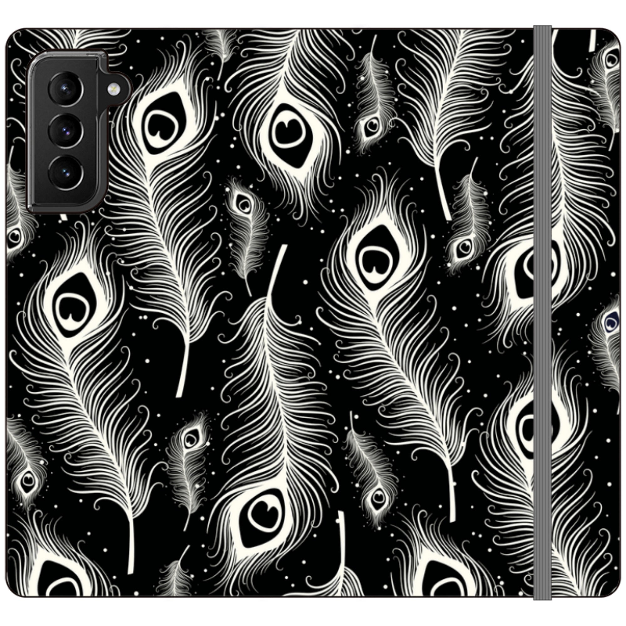 Feathers in Bloom Black- Folio Wallet Case