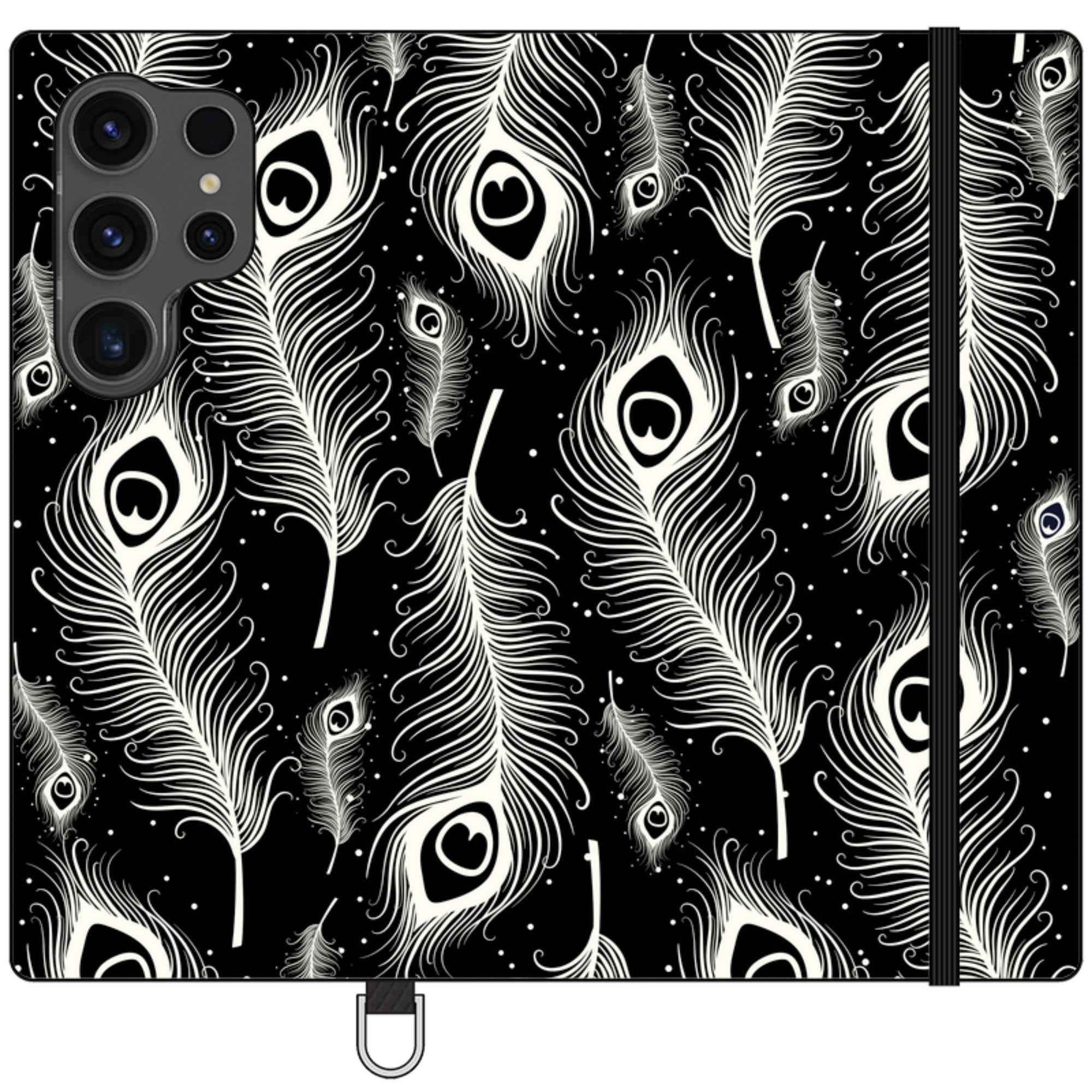 Feathers in Bloom Black — Apple Folio Wallet Case — Finnaij