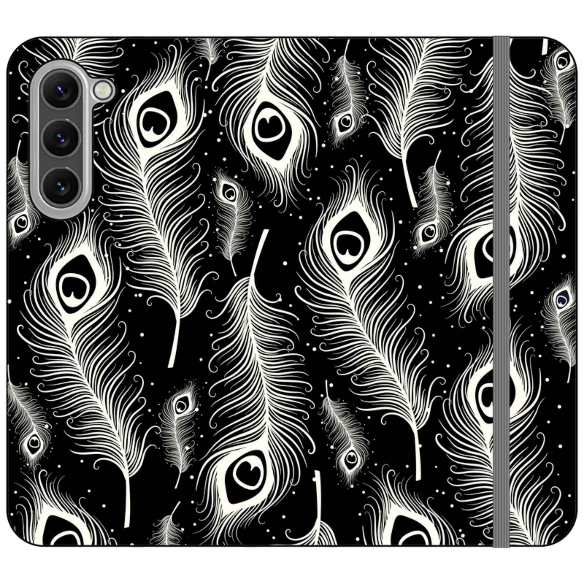 Feathers in Bloom Black — Apple Folio Wallet Case — Finnaij