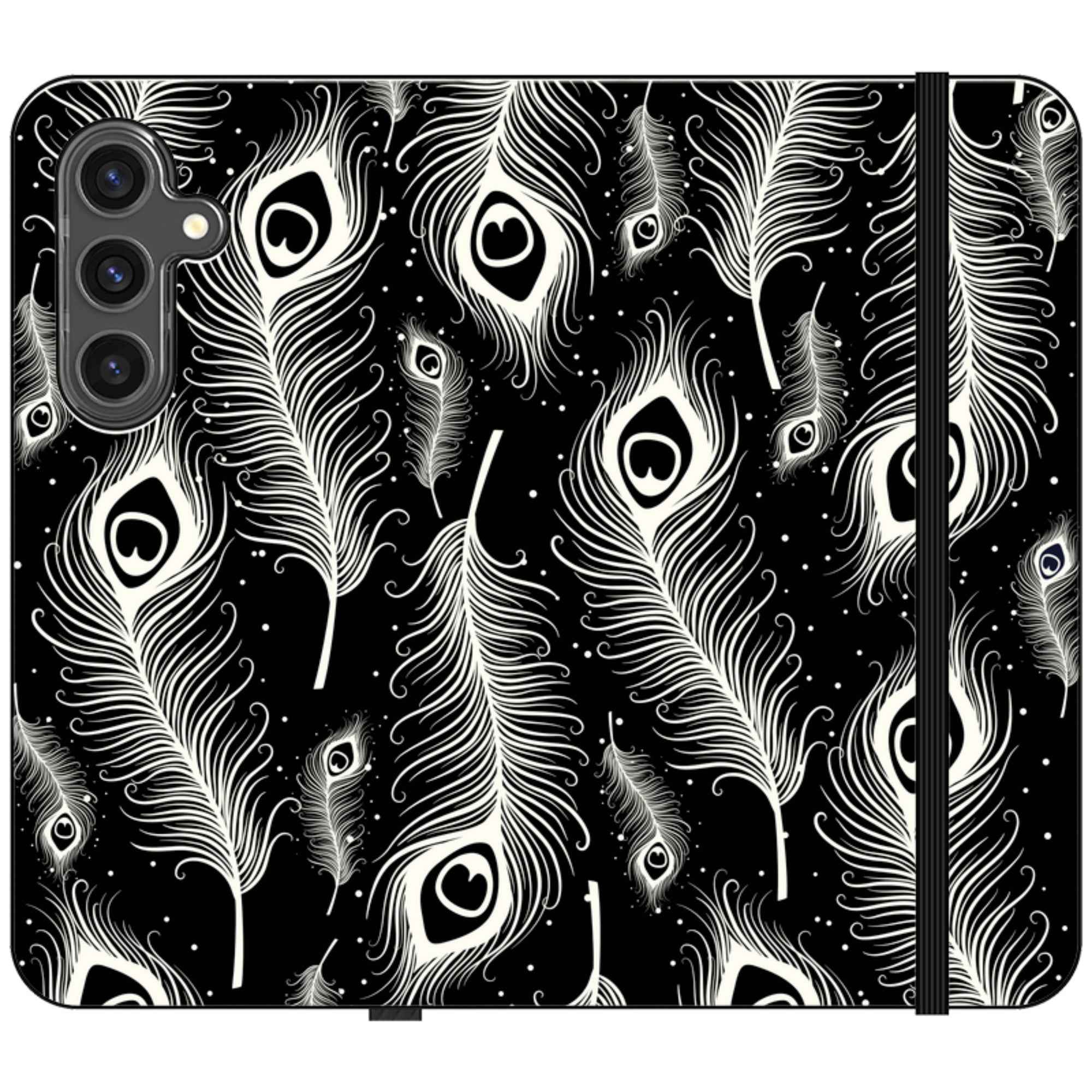 Feathers in Bloom Black — Apple Folio Wallet Case — Finnaij