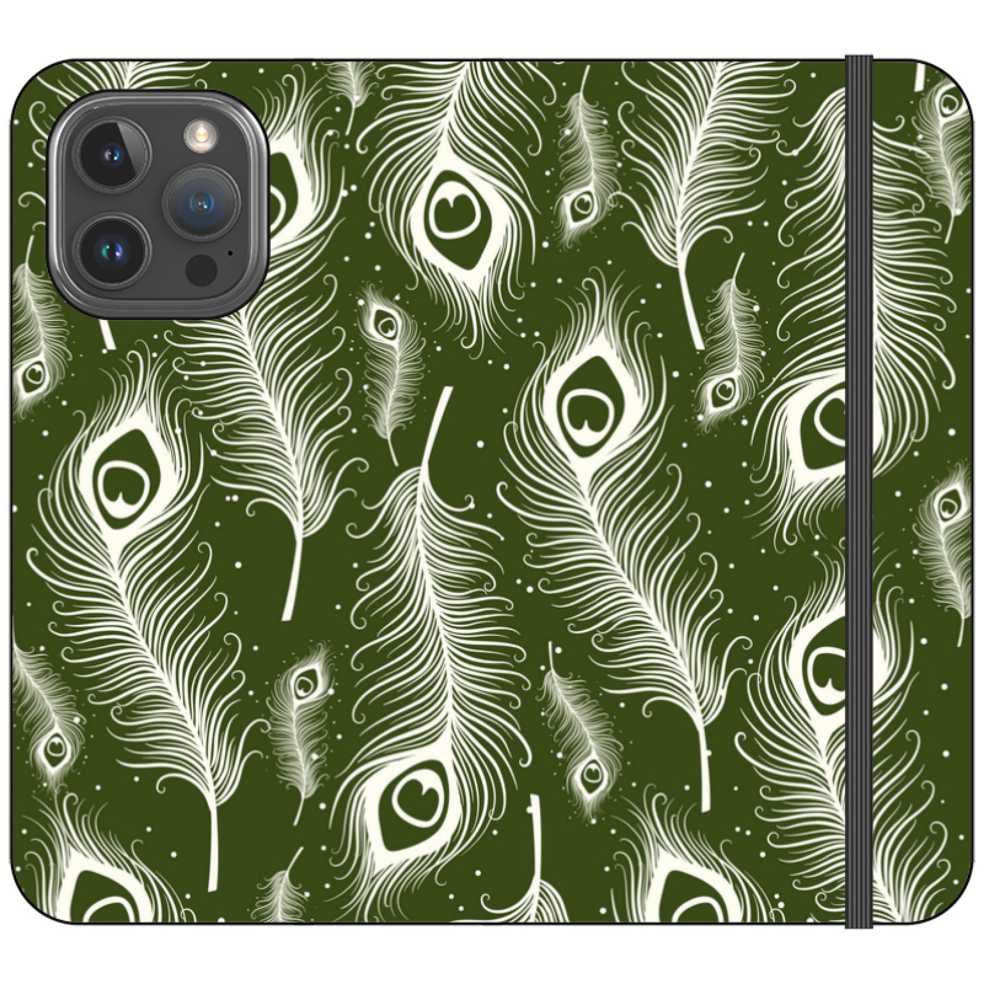Feathers in Bloom Army Green — iPhone 16 Pro Max Wallet Case — Finnaij